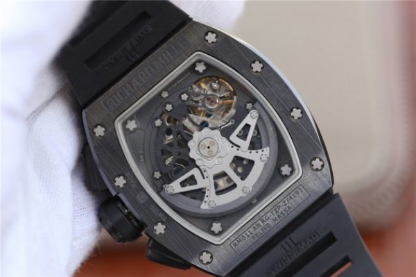 Replica Richard Mille RM011 Black Ceramic PVD Chrono Skeleton Dial Black Rubber Strap A7750 - Top club