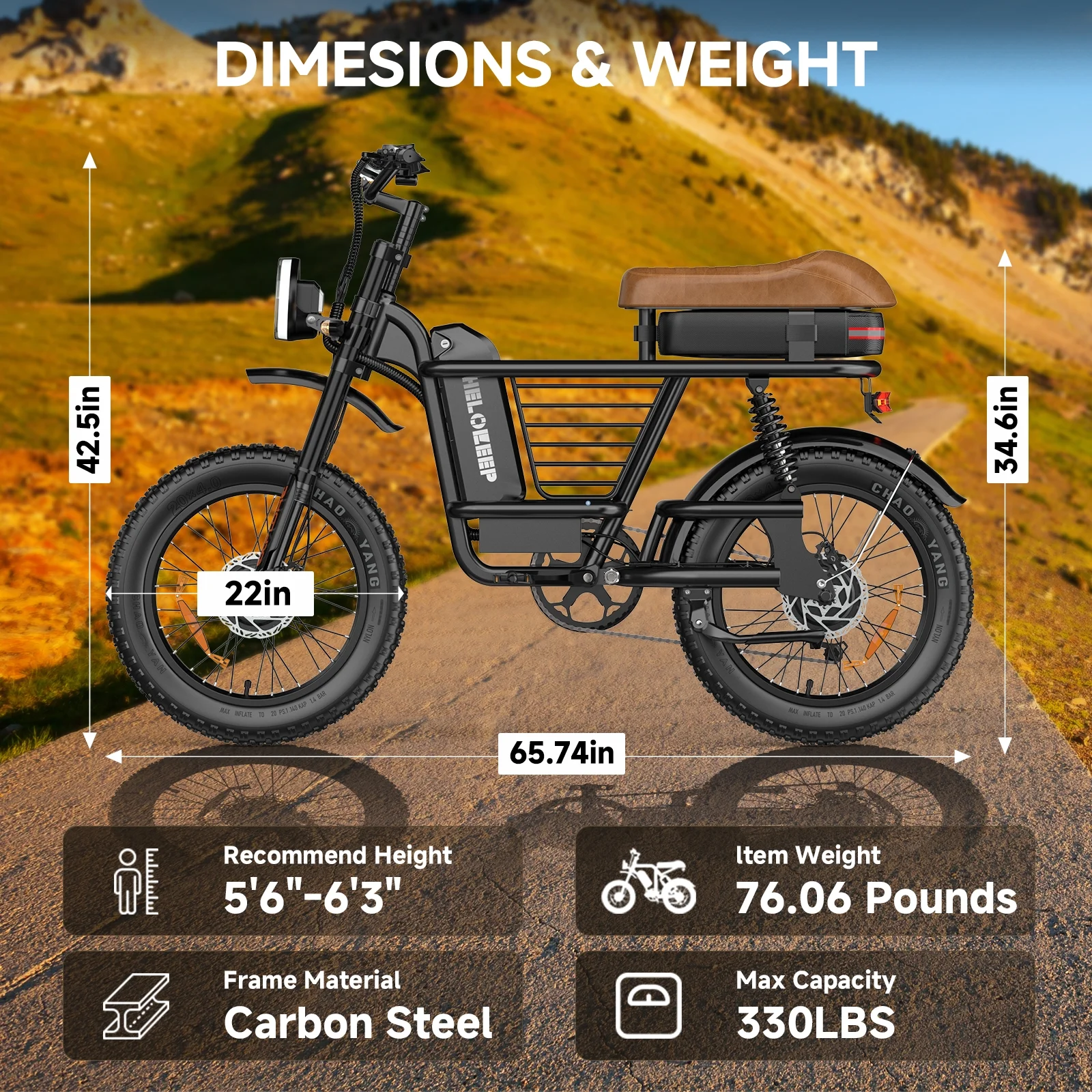1500W Peak Electric Bike for Adults, 20" Fat Tire E-Bike, 48V 15Ah Battery, 7-Speed E-Mountain Bike with Storage Rack, UL2849 - Image 17