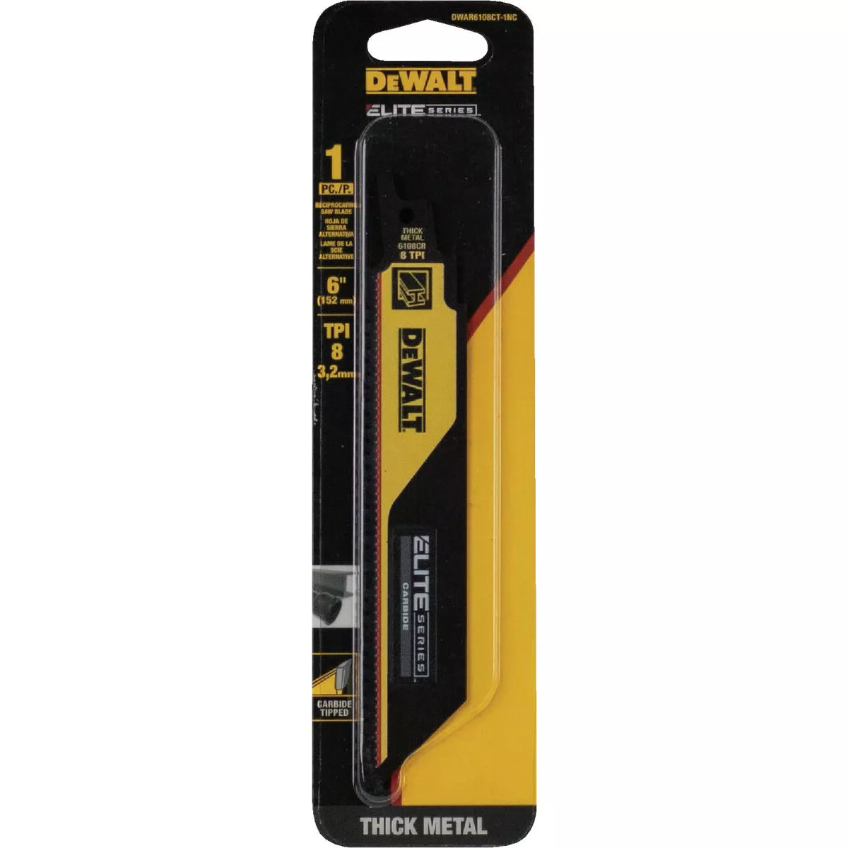 DEWALT Elite Series 6 In. 8 TPI Carbide Metal Reciprocating Saw Blade