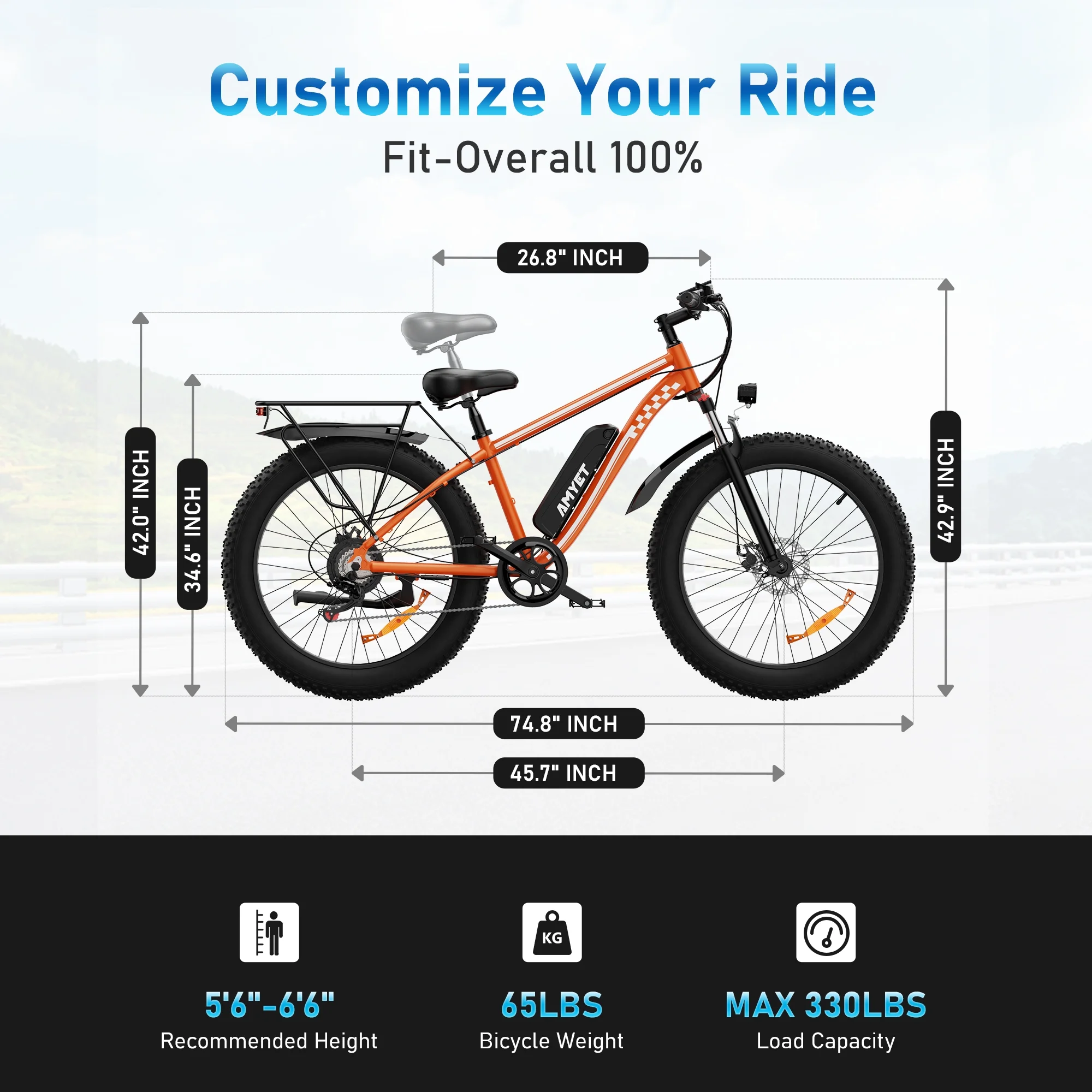 AMYET EB26 Electric Bike for Adults, 26*4.0 Fat Tire E-Mountain Bicycle,Peak 1500W Motor 48V 15Ah 7-Speed Ebike UL2849 - Image 23