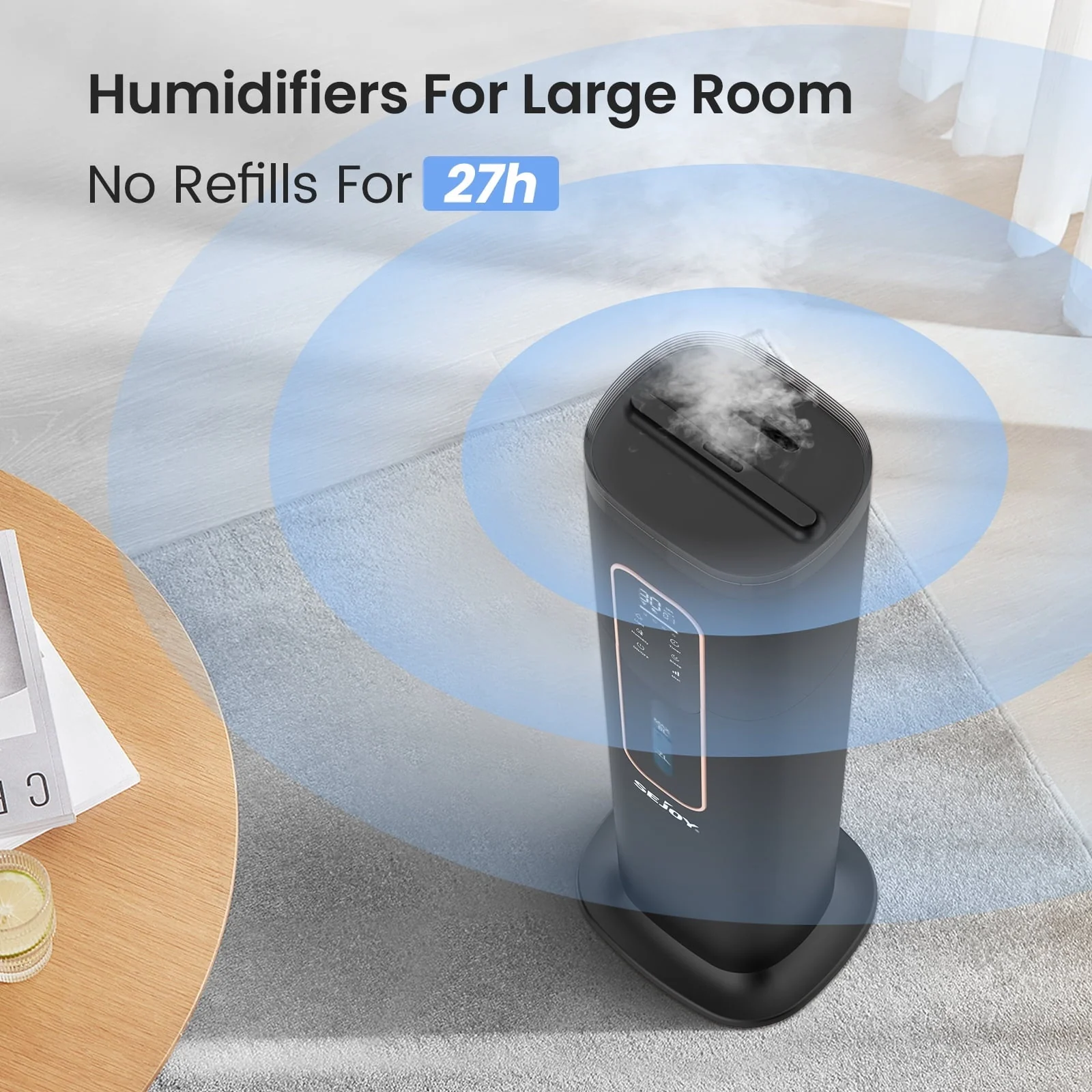 Sejoy Humidifiers for Bedroom Large Room Home??.1GAL/8L Top Fill Floor Ultrasonic Humidifiers with 3 Mist Speed,Remote,Quiet Humidification for Plants and Baby Infant,Black