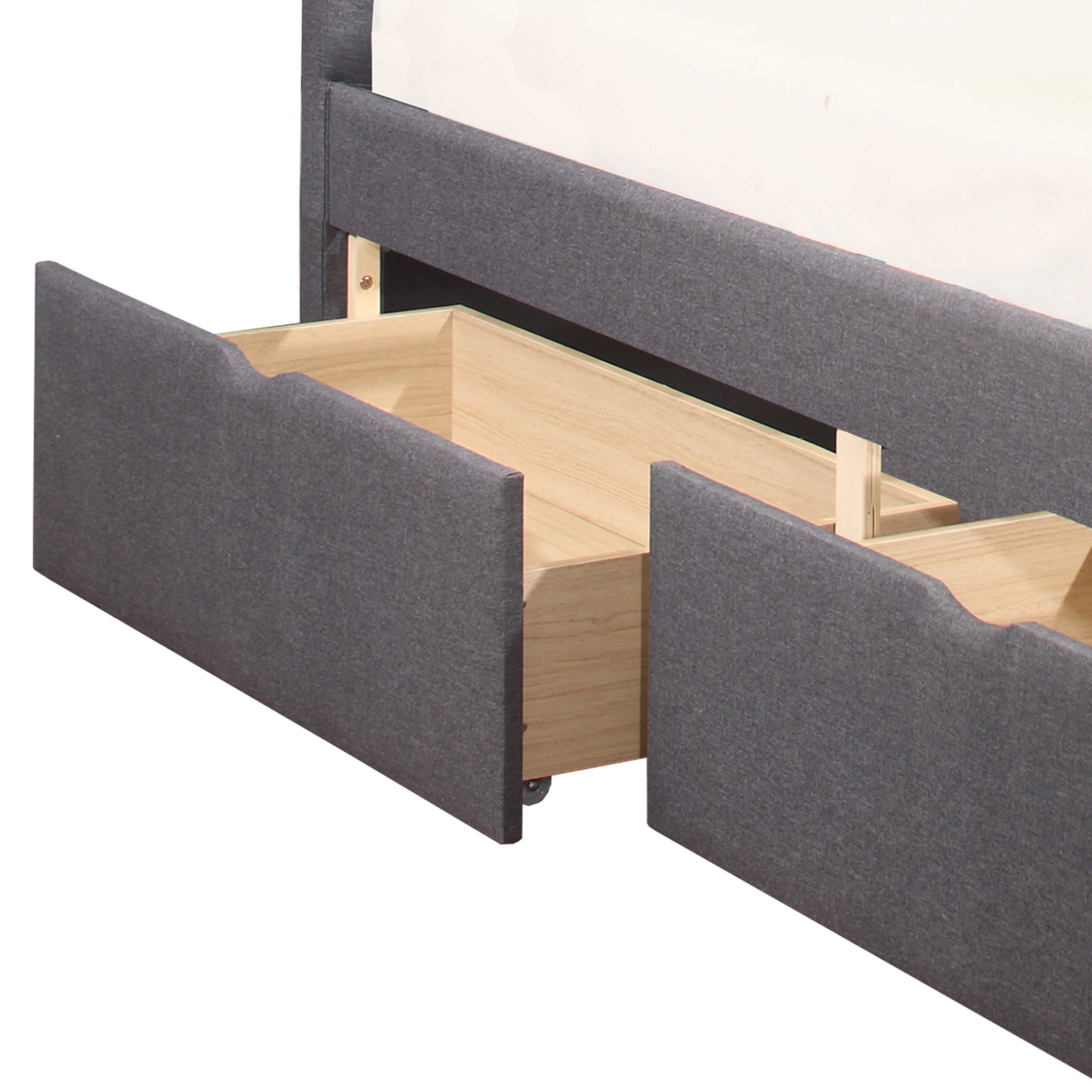 Emory Upholstered Twin Platform Bed with 2 Storage Drawers, Gray, by Hillsdale Living Essentials - Image 2
