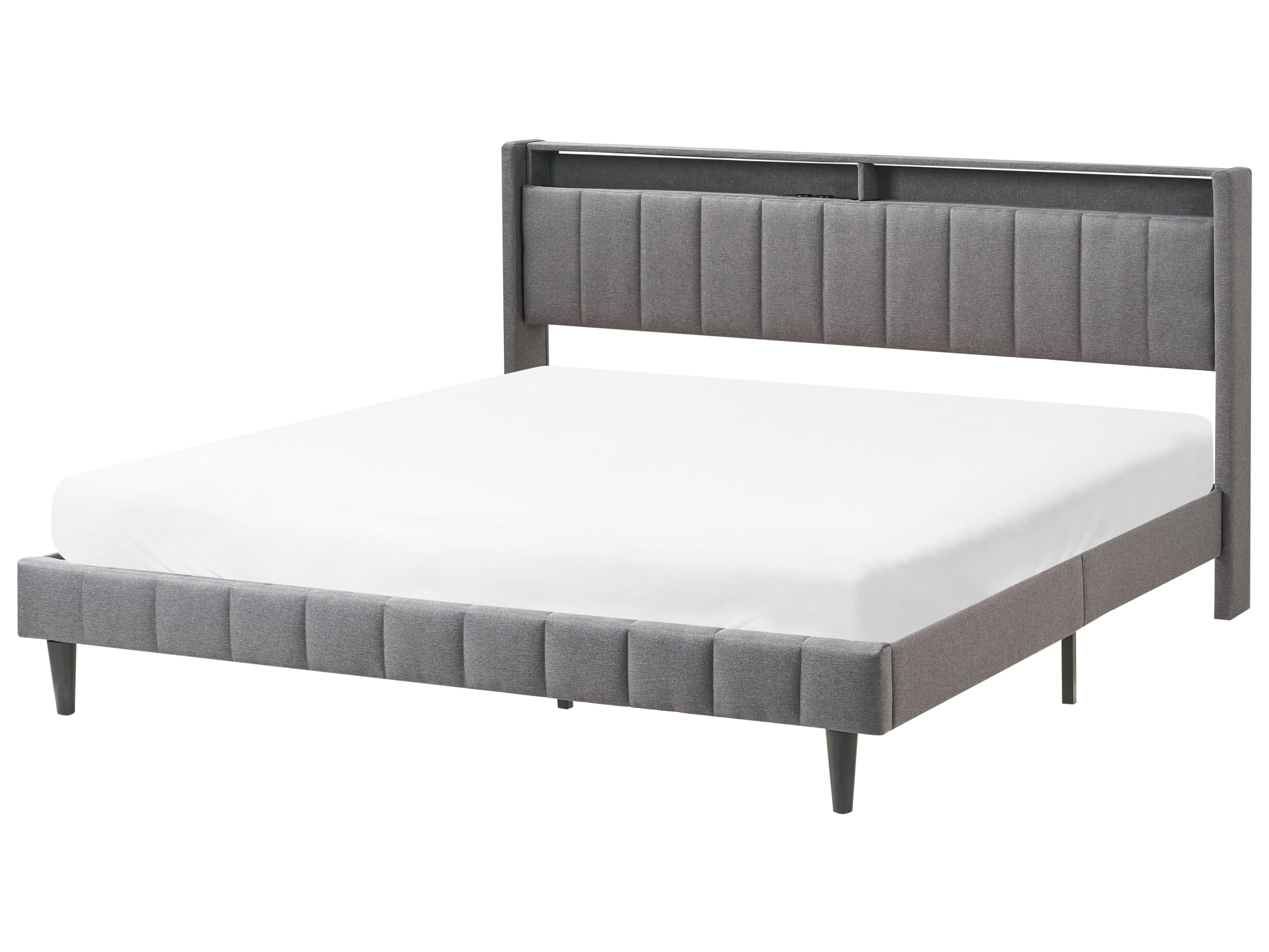 Bed with LED Fabric BEAULIEU 180 x 200 cm (EU Super King) with USB Port with Storage Dark Grey