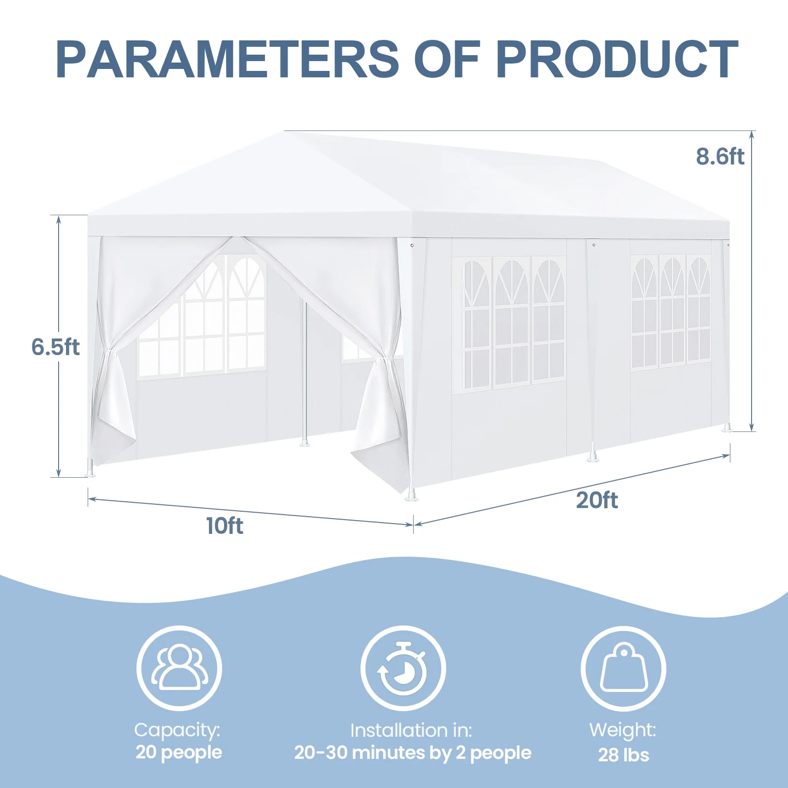HOTEEL 10'x20' Canopy Party Tent with 4 Removable Sidewalls, Outdoor Tent for Parties, Event Tent, Large Canopy Tent for Weddings, Parties, Patio Camping Gazebo, All Season & Waterproof, White