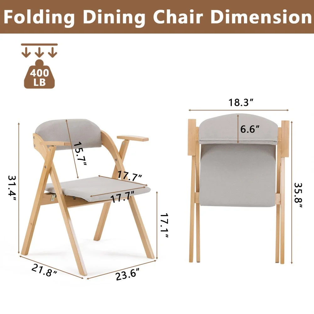 IVV 2-Pack Beechwood Folding Chairs with Cushioned Seat and Backrest, No-Assembly Guest Chairs for Home, Office, or Events (Beige) - Image 14