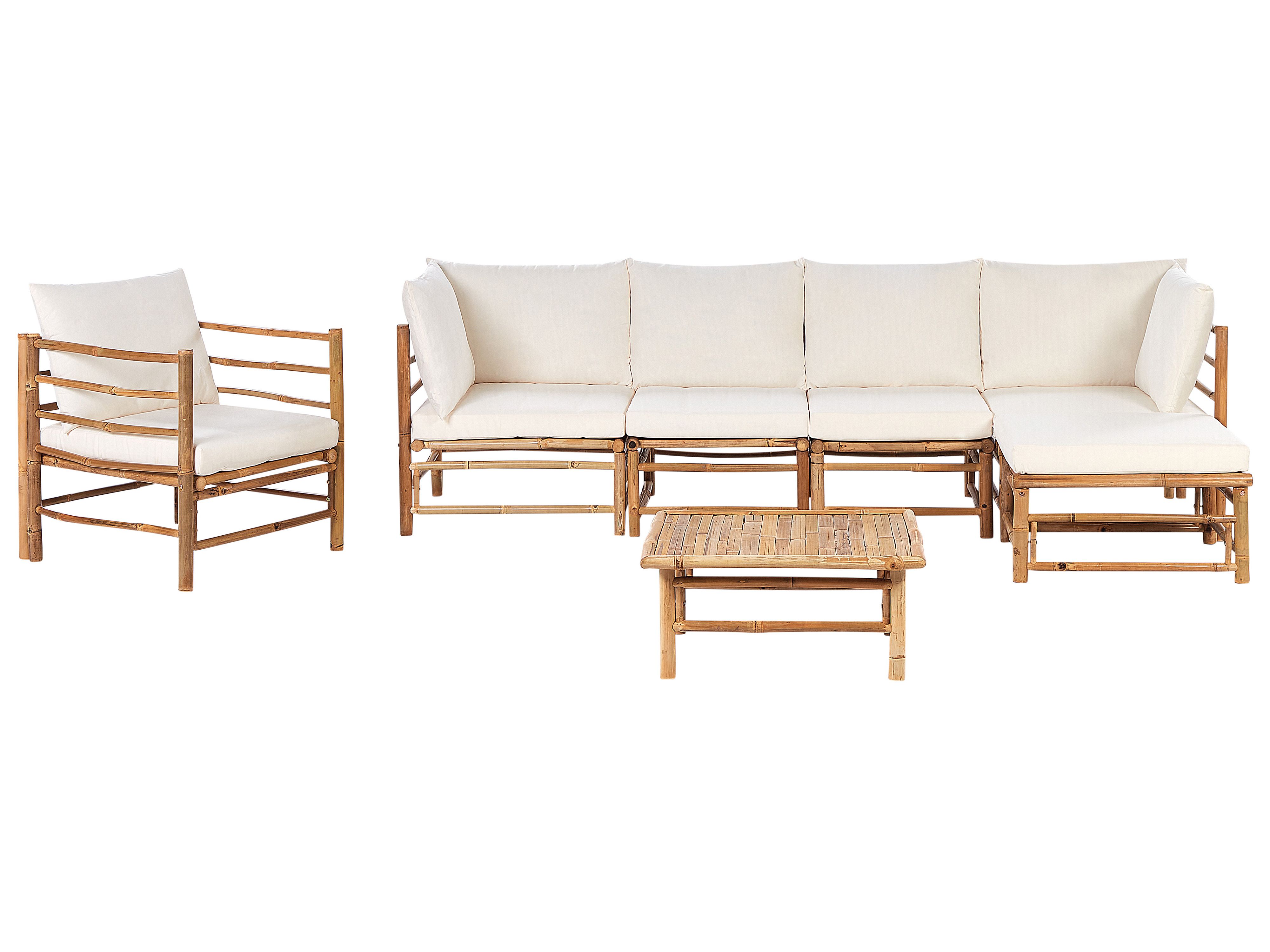 Garden Lounge Set with Table 6 Seater CERRETO Left Hand Bamboo Off-White