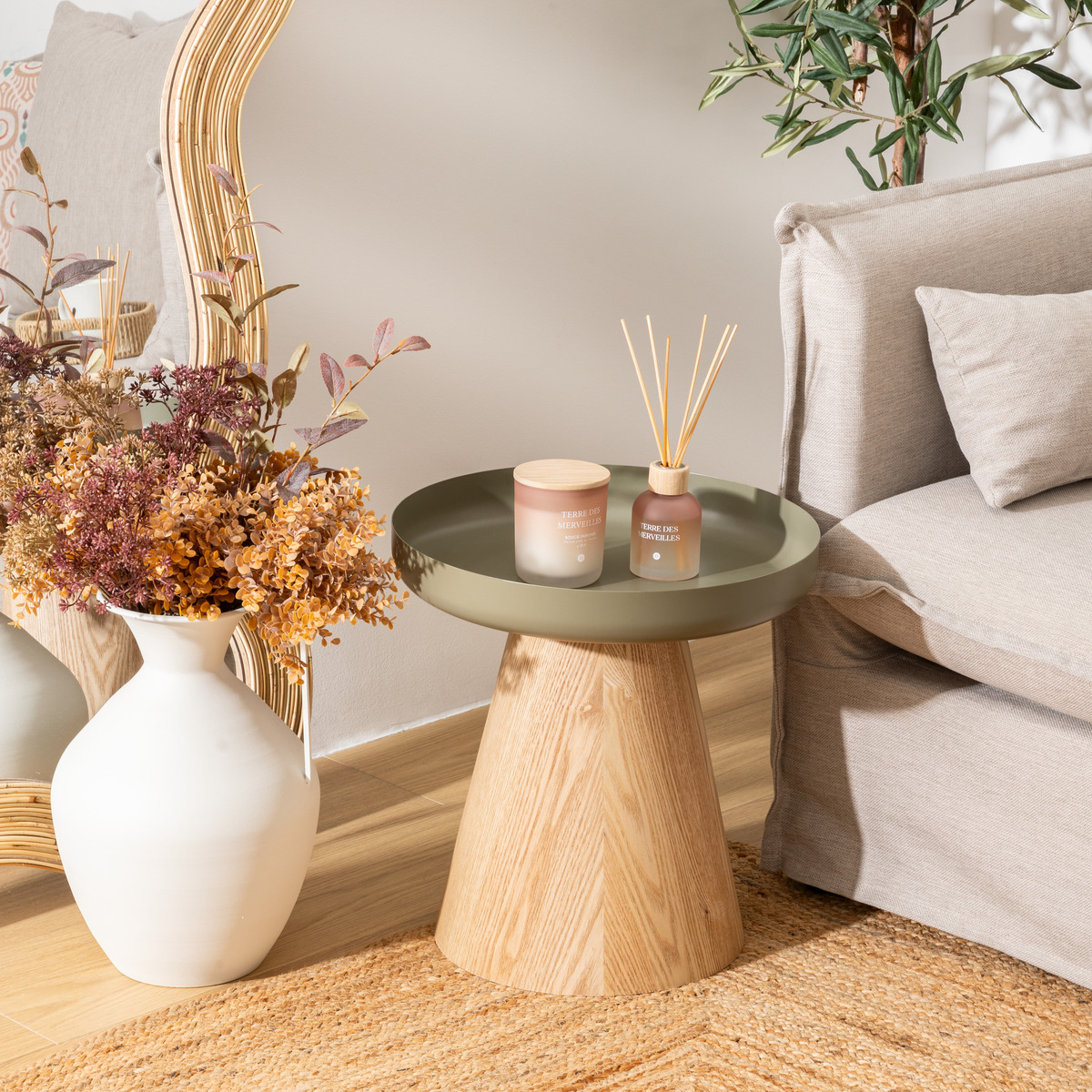 Side table "Hercyna" Verde Gris, 41.8x40x40 cm