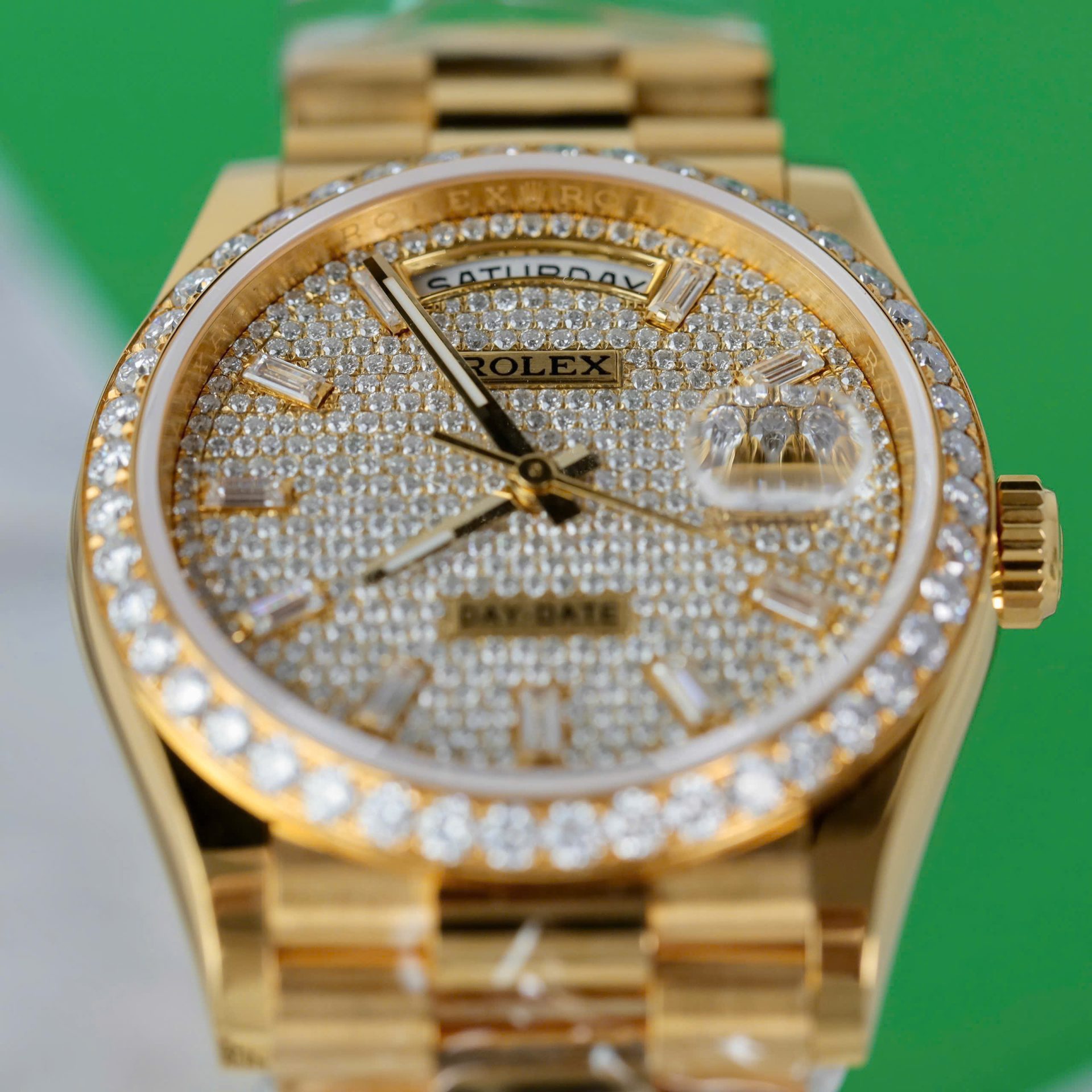 Rolex Day-Date 18K Gold Wrapped + Moissanite Diamonds Copies Watches GM Factory 36mm - Top club