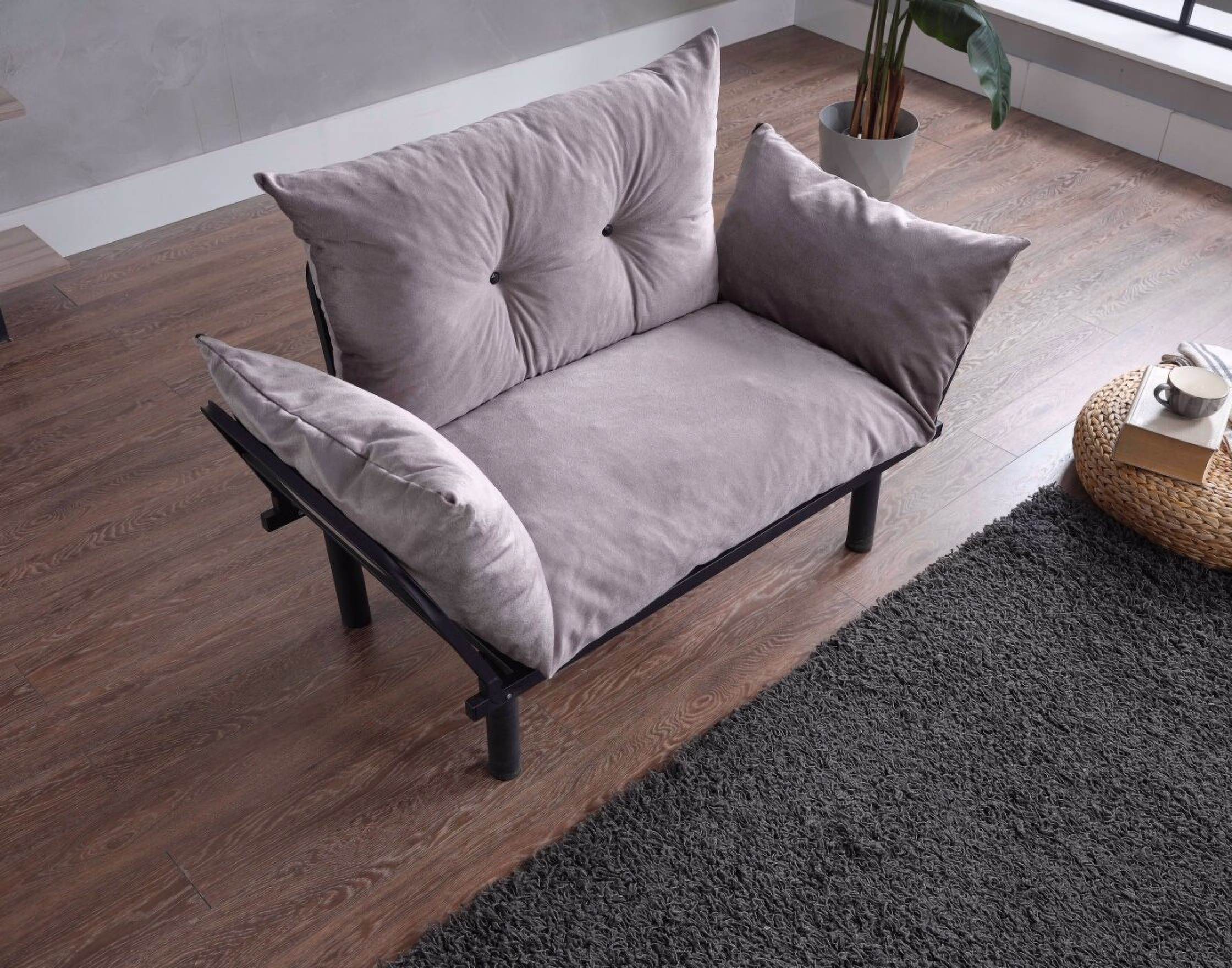 JINS&VICO Futon Love Seats with Adjustable Backrest, 2 Seat Convertible Sofa for Living Room, Small Space, Offices, Dorm, Studio,Sofa Chair(Pink) - Image 3