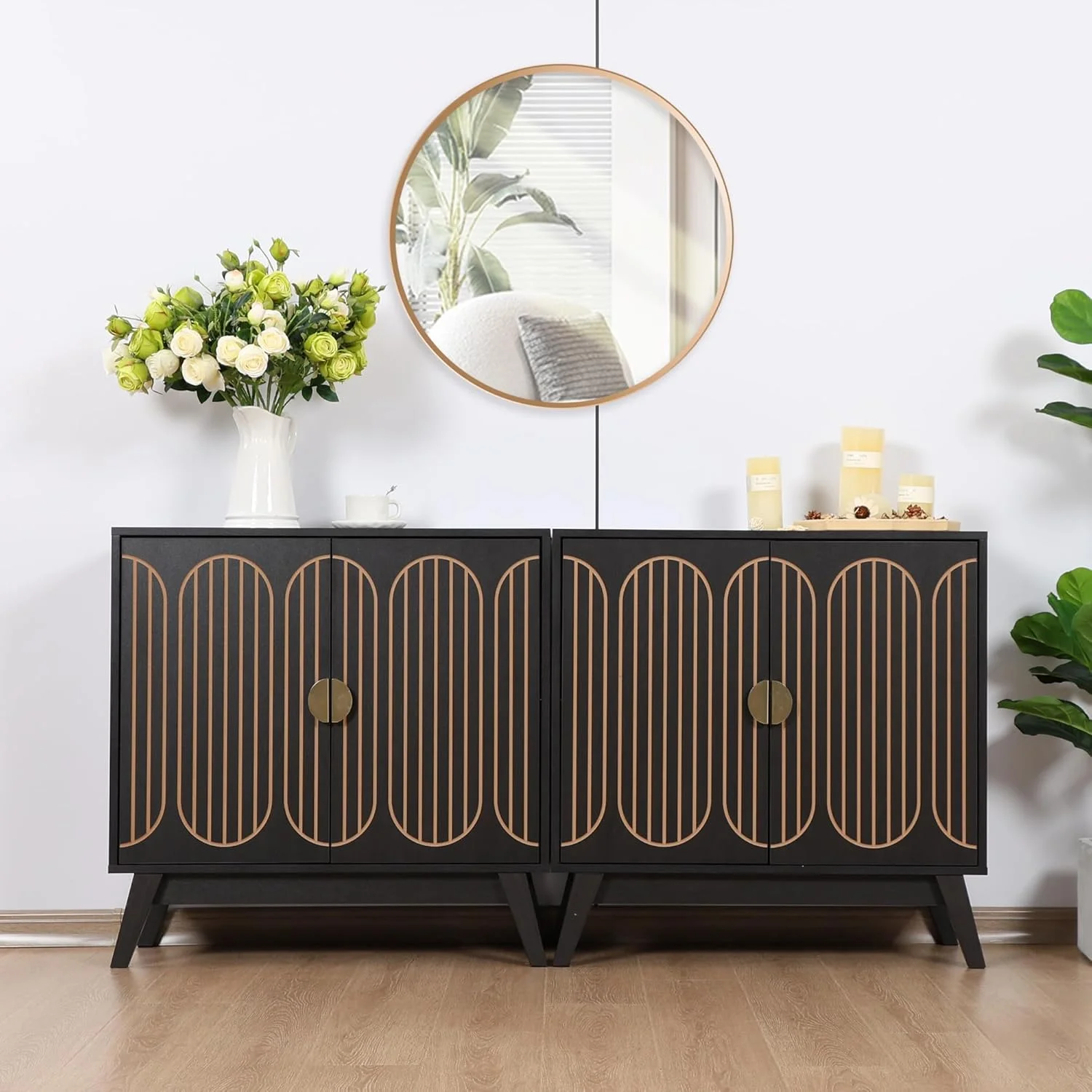 LEFHDA 2PCS Buffet Cabinet, Sideboard Cabinet with Storage, Accent Storage Cabinet with Carved Arc Door Design for Kitchen Dining Room, 2 Doors Buffet Cabinet with Adjustable Shelves - Image 72