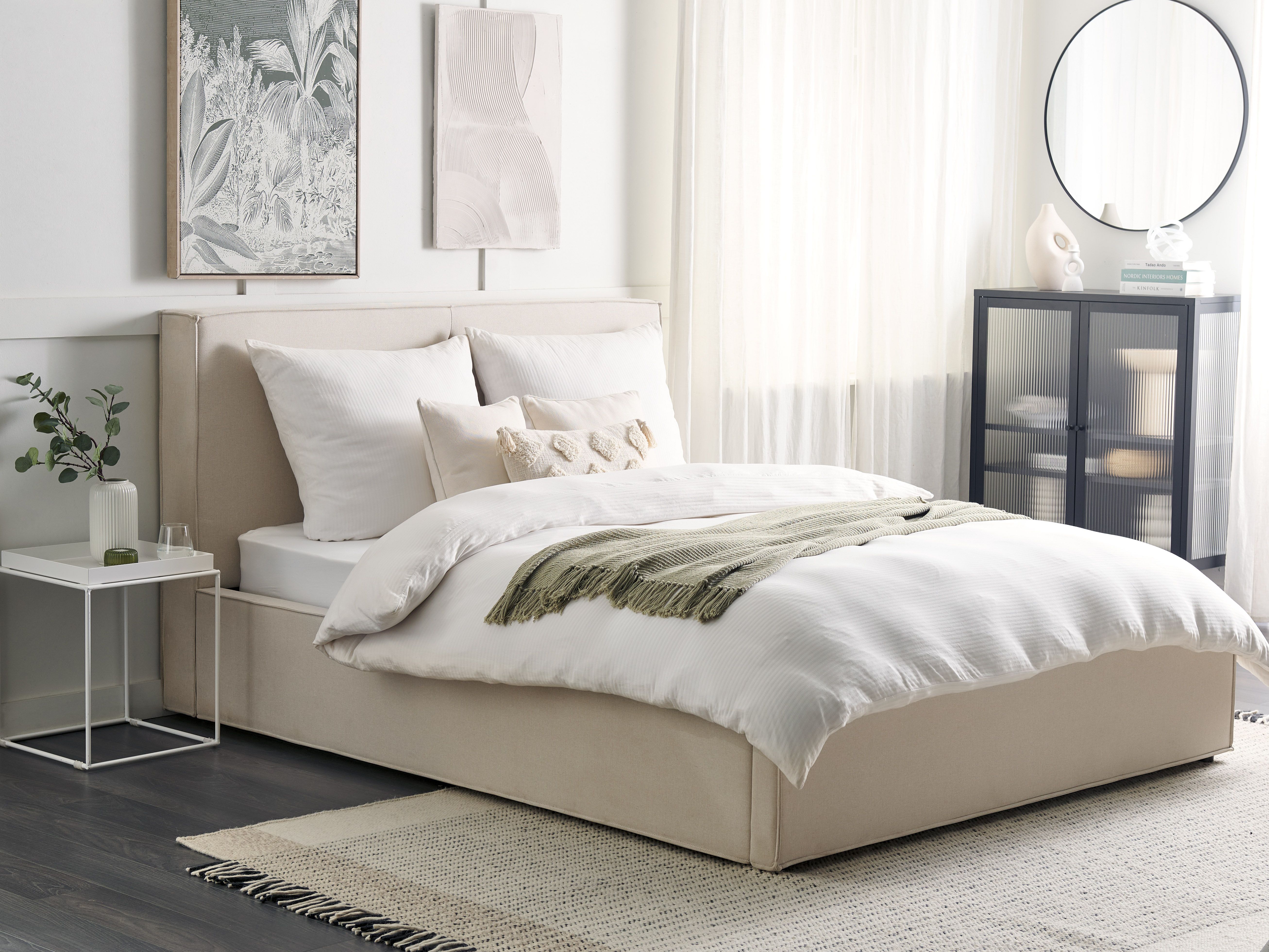 Ottoman Bed Fabric MOISSAC 160 x 200 cm (EU King Size) Beige