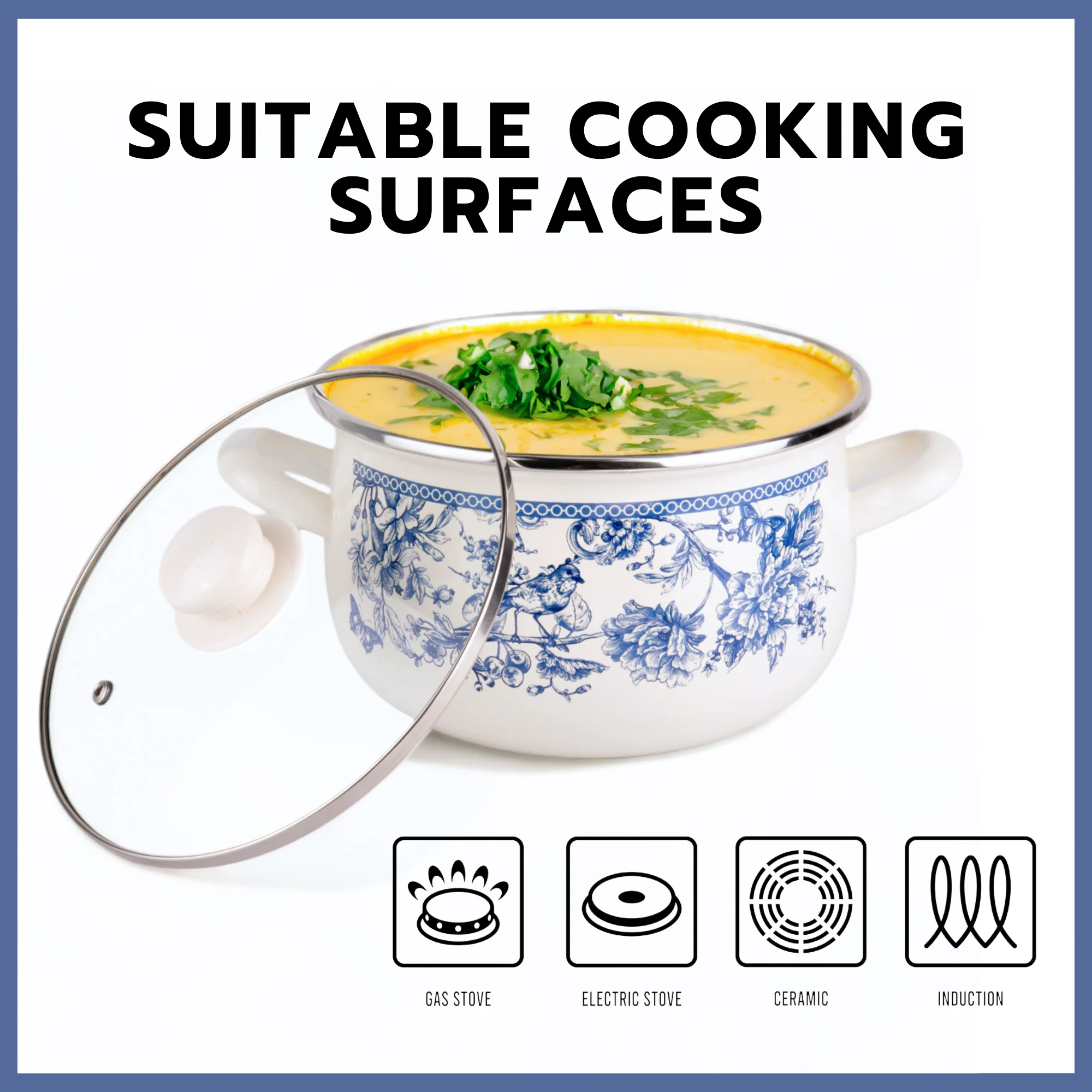 STPgoods Enameled Aluminum Belly Deep Stock Pot with Lid Set of 2 Vegetable Garden Cooking Pot Set 2.2 Qt 4 Qt 5.05 Qt and 6.55 Qt Enamel Soup Pots - Image 13