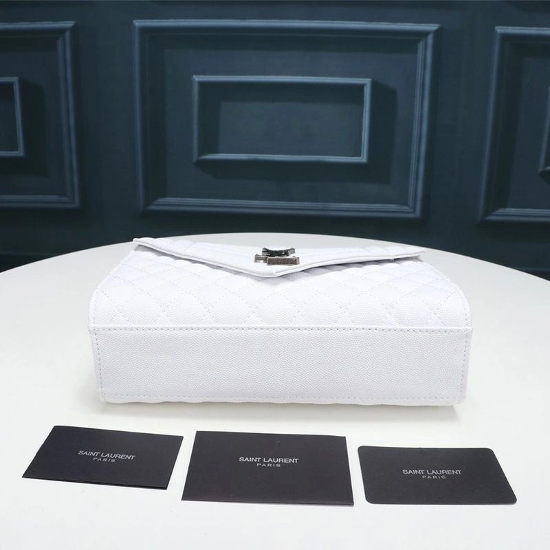 Saint Laurent Medium Envelope Chain Bag In Mixed Grained Matelasse Leather White Silver - 1:1High-quality replica