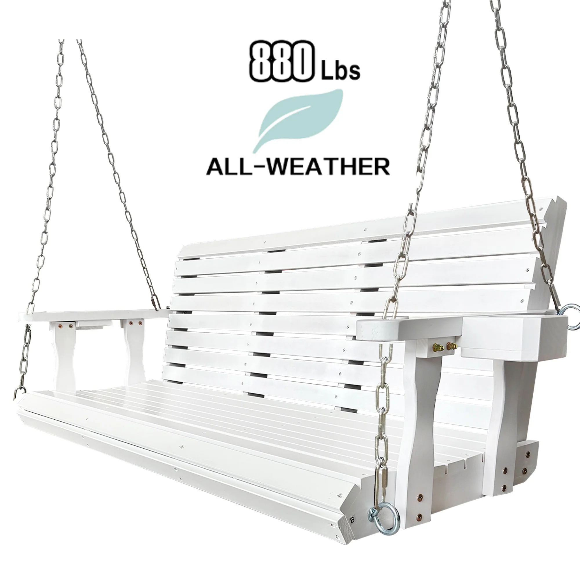 Fortune Candy 3 Person Outdoor Wood Hanging Swing, Heavy Duty 880 lbs Wood Porch Swing, Brown-5ft - Image 23