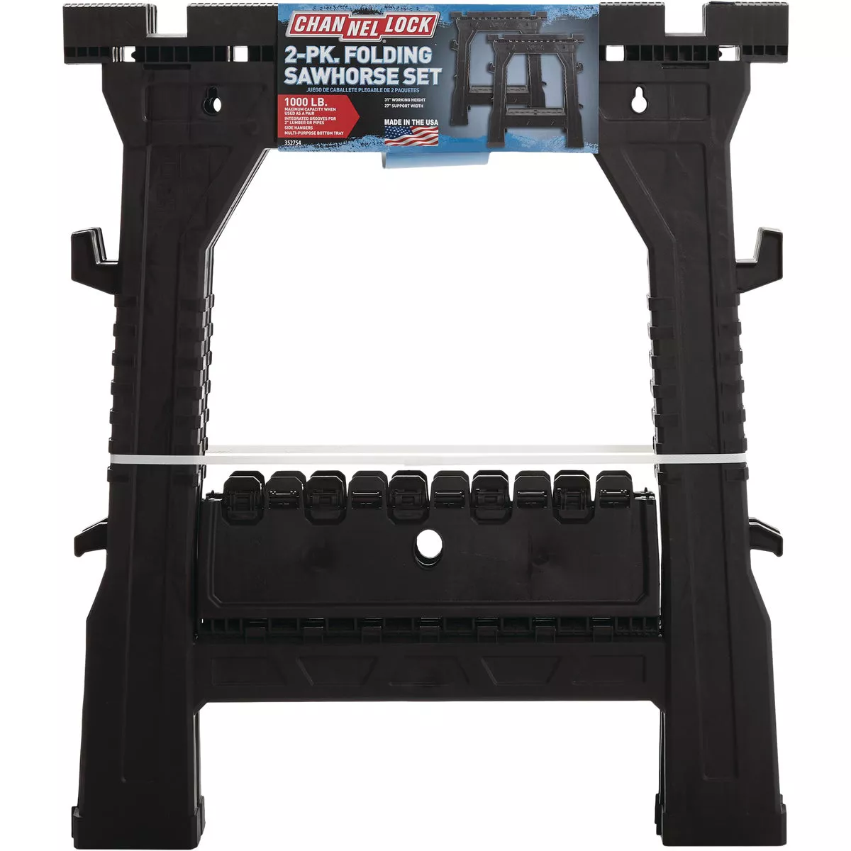 Channellock 27 In. L x 32 In. H Plastic Folding Sawhorse Set, 1000 Lb. Capacity (2-Pack)