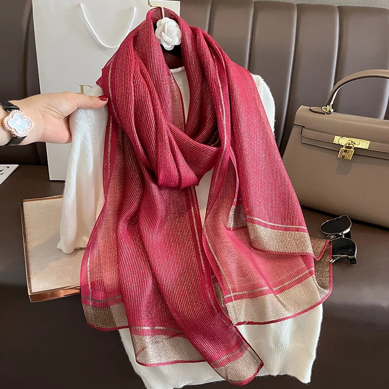 Luxe Zijde-Wollen Sjaal Dames - Warme Winter Wrap Met Bloemenprint