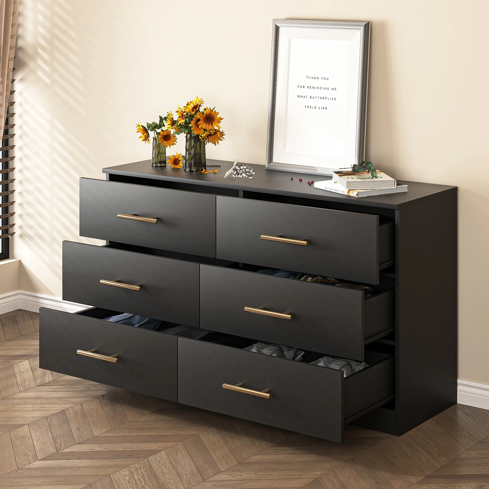 Kadyn White Chest of Drawer, 6 Double Drawer Dresser for Bedroom, Modern Storage Cabinet for Living Room, Dresser - Image 42