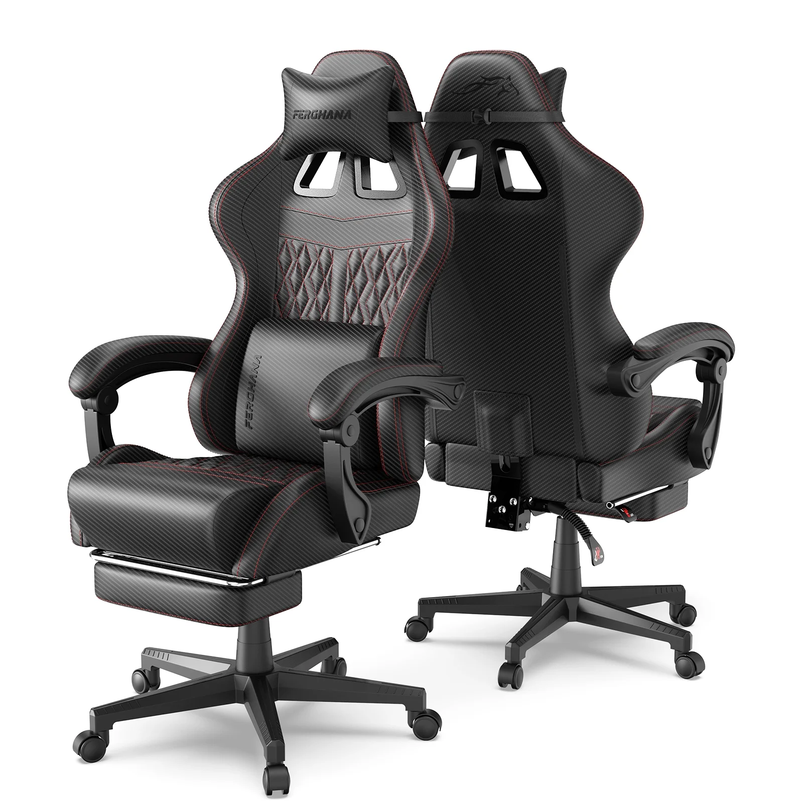 Luxvie Gaming Chair with Footrest Computer Ergonomic Office Chair with Massage Lumbar Support & Headrest, High Back Vintage Game Chair for Adults and Kids, Black