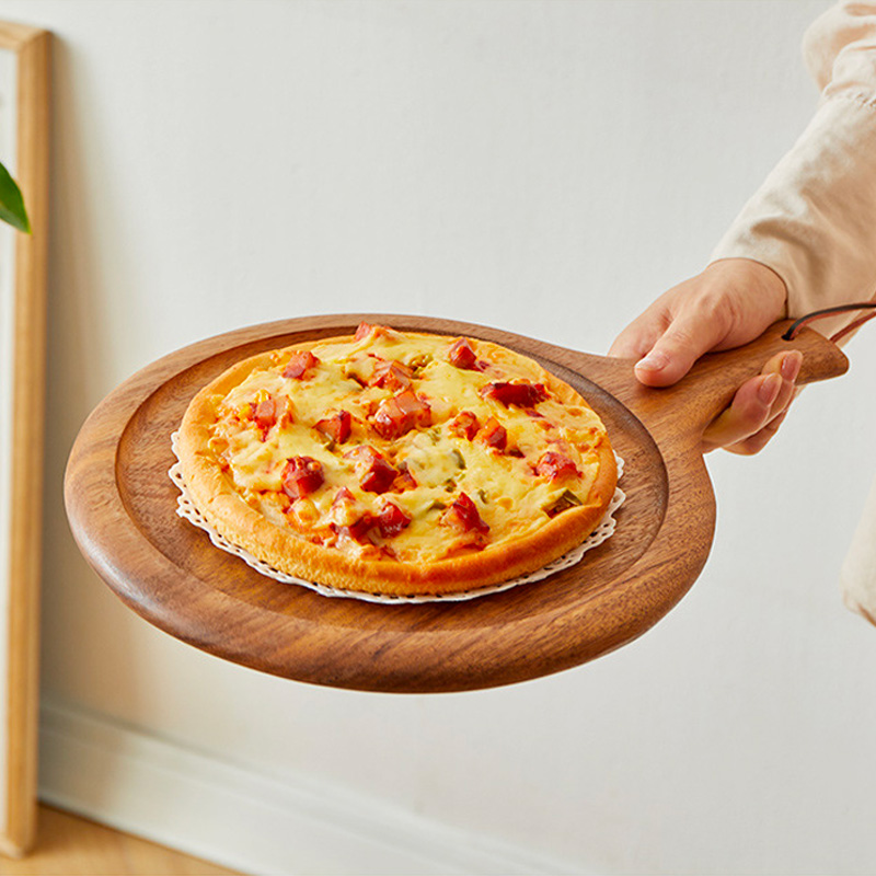 Wholesale Kitchen Restaurant Wooden Pizza Board Walnut Acacia Wood Square Steak Plate With Handle