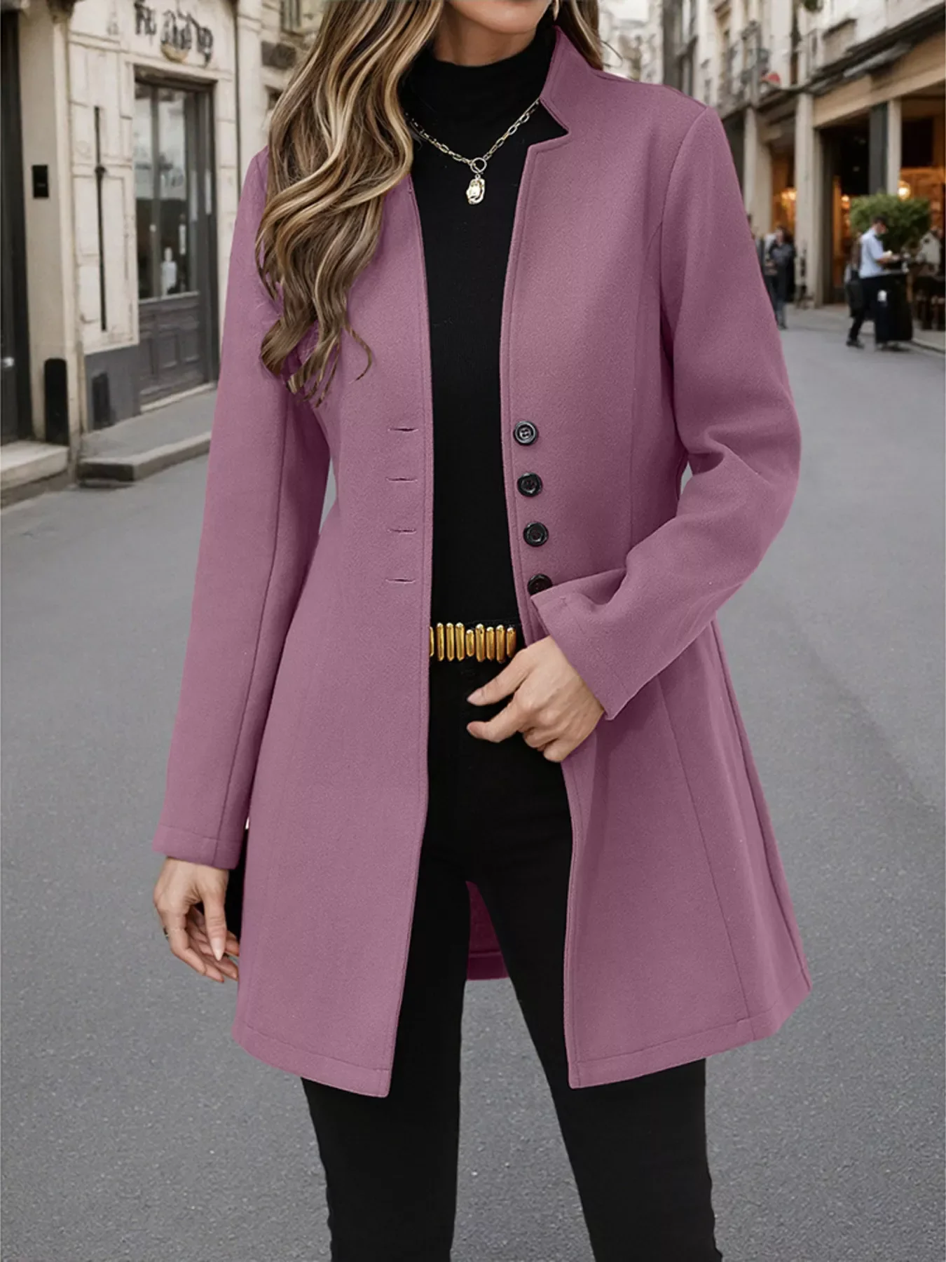 Long Sleeve Button-Front Coat - ZKZOOK