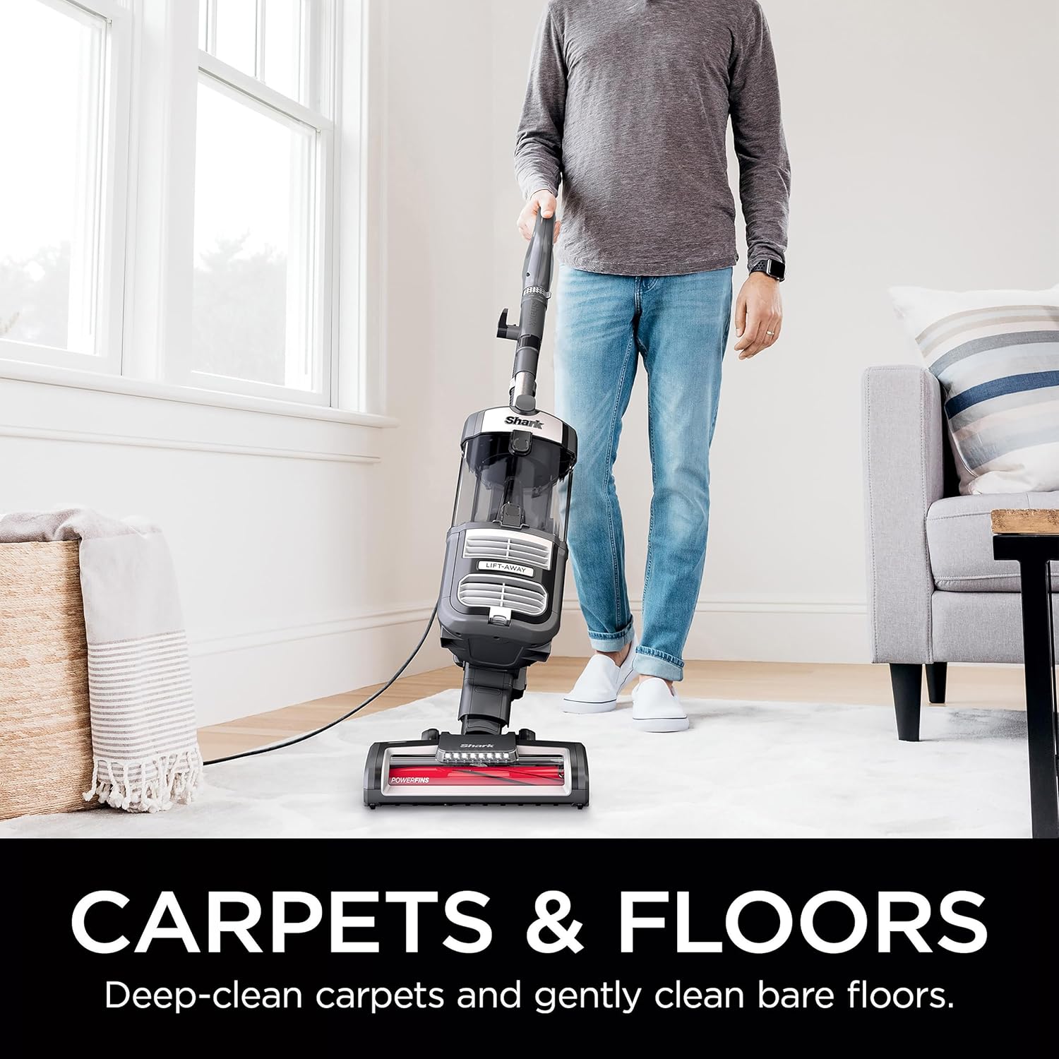 SHARK UV730 Navigator Lift-Away Upright Vacuum, PowerFins HairPro Self-Cleaning Brushroll, HEPA Filter with Anti-Allergen Technology, LED Headlights, Swivel Steering, Gray