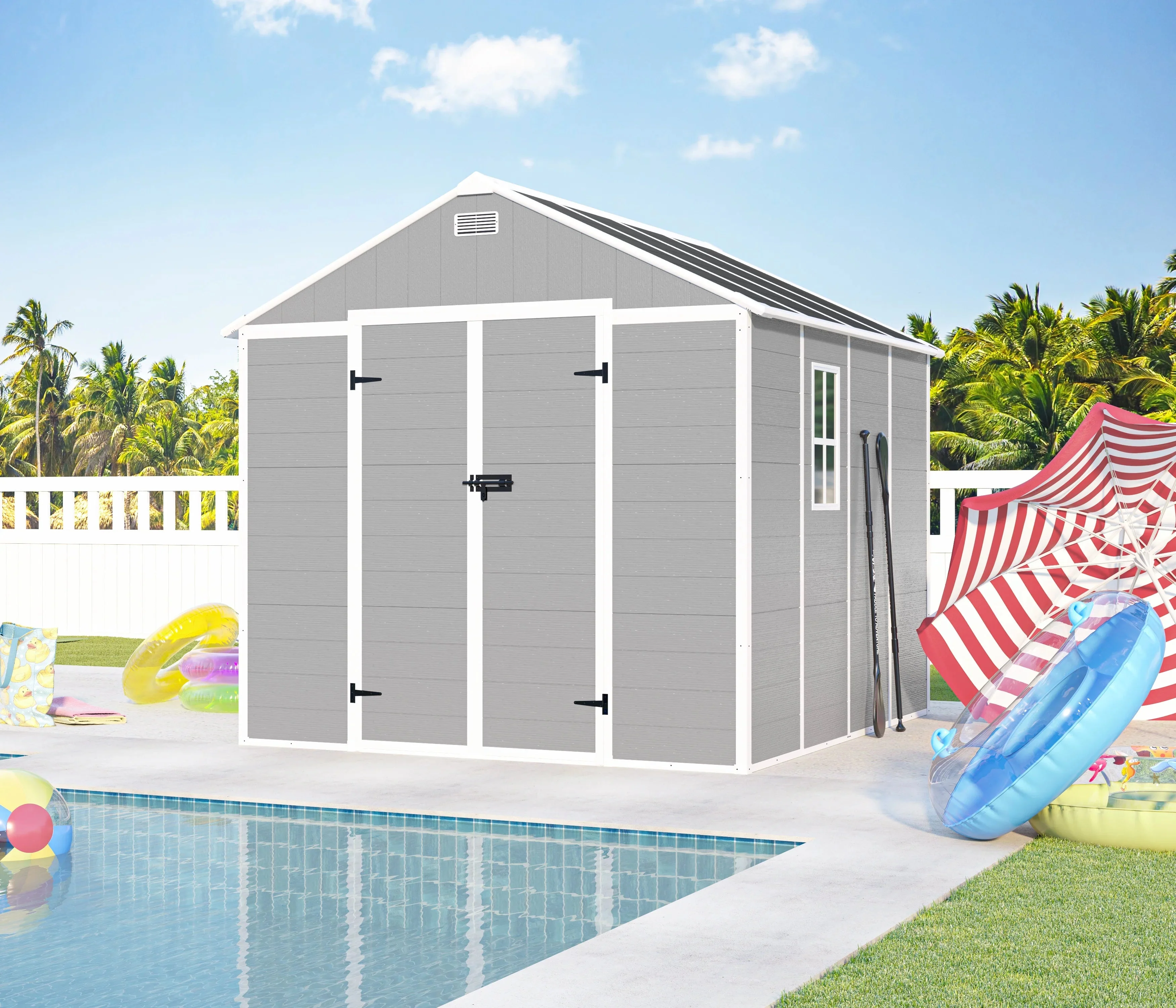 Seizeen Resin Outdoor Storage Shed With Floor, Light Gray, 82 in H - Image 24 Seizeen Resin Outdoor Storage Shed With Floor, Light Gray, 82 in H - Image 24
