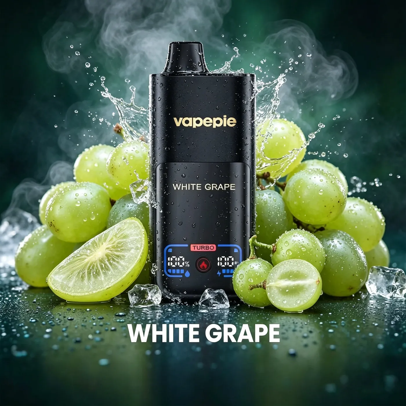 VAPEPIE MEGA 70 000 puffów – White Grape; ekran z poziomem baterii i tryb TURBO