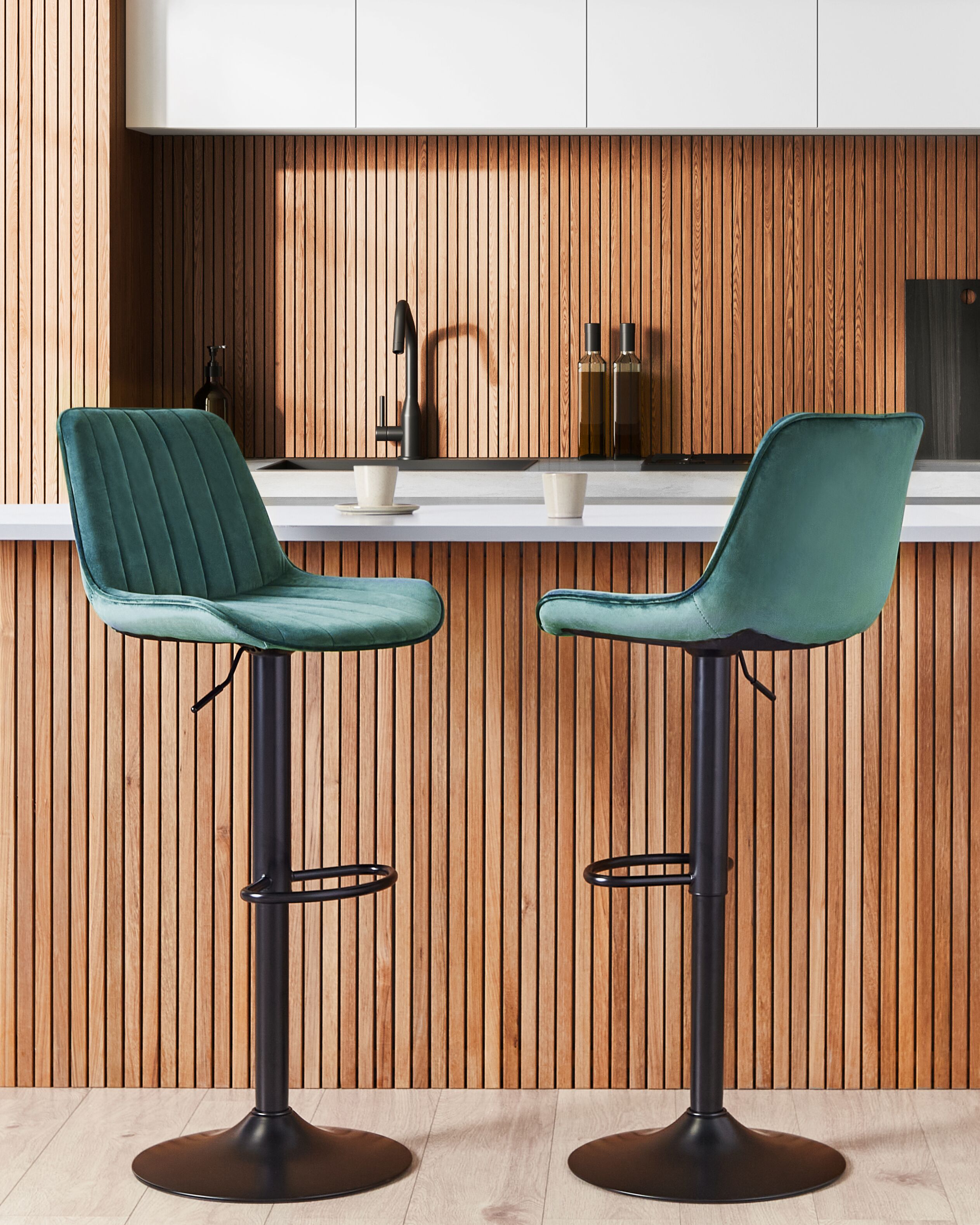 Set of 2 Bar Chairs DUBROVNIK Velvet Swivel Emerald Green