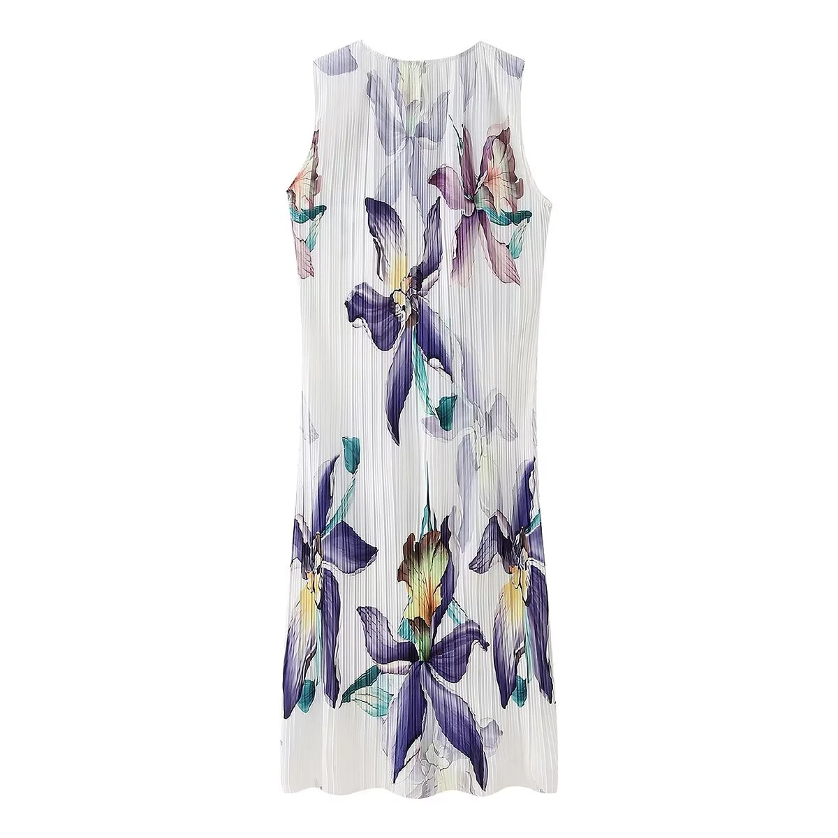 Winter Women Clothing Casual Pleated Printed Sleeveless Dress - AZJHJ
