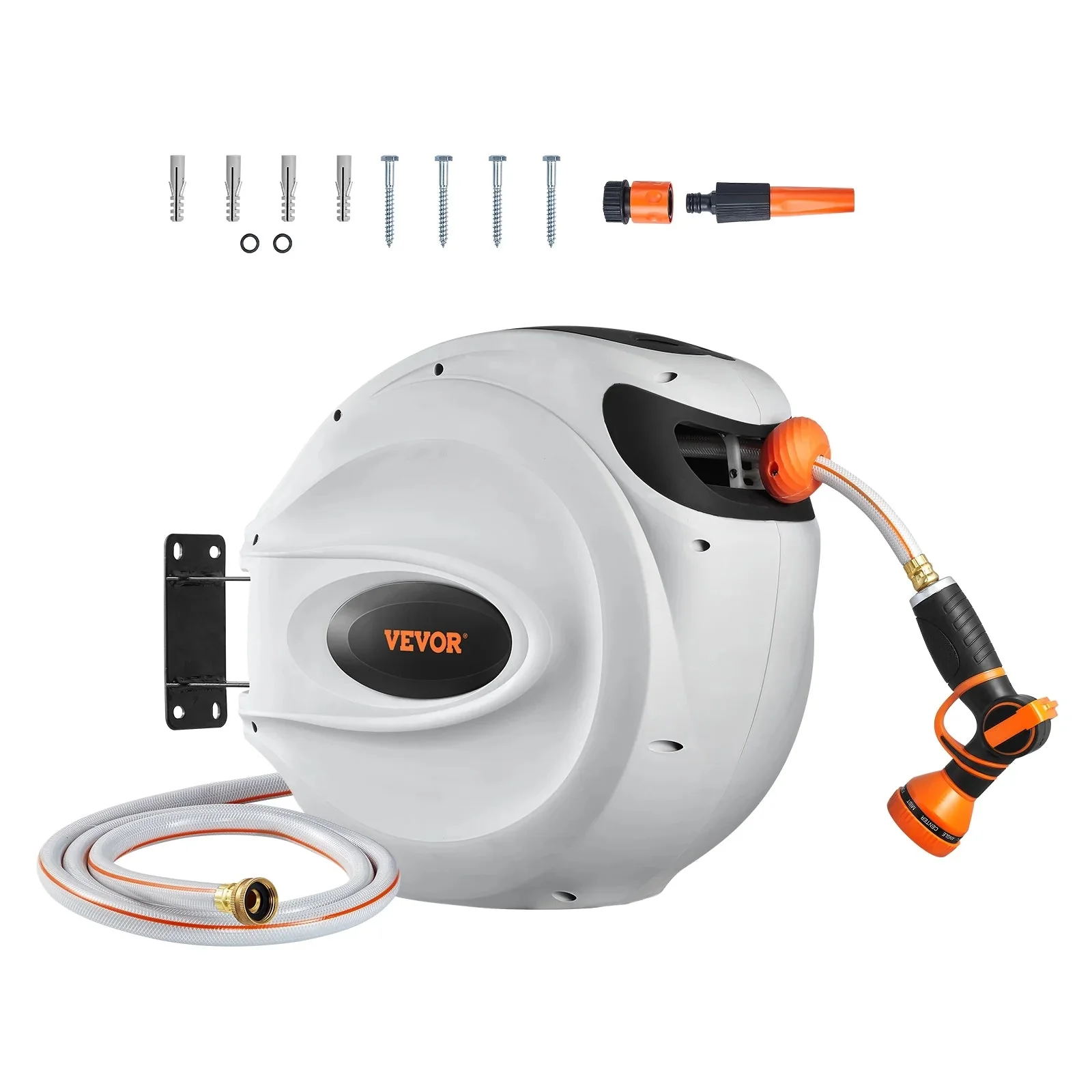 VEVOR Retractable Garden Hose Reel, 100 ft x 1/2 inch, Wall-Mounted With 9-Pattern Nozzle - Image 9 VEVOR Retractable Garden Hose Reel, 100 ft x 1/2 inch, Wall-Mounted With 9-Pattern Nozzle - Image 9