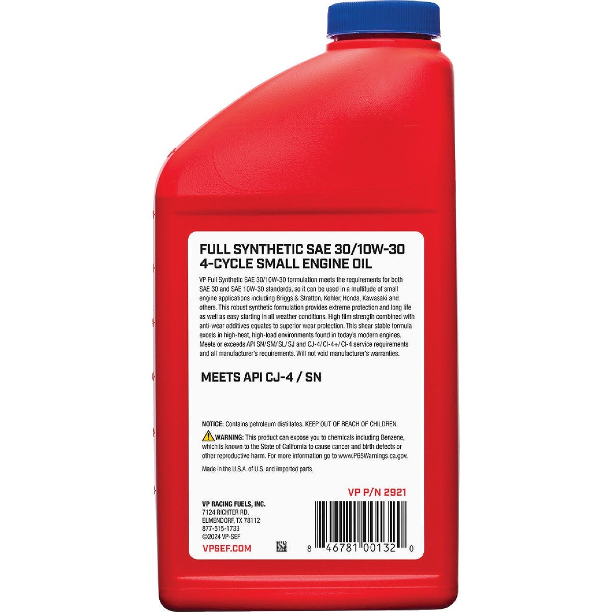 VP Racing Fuels 32 Oz. SAE30/10W30 Full Synthetic 4-Cycle Small Engine Oil