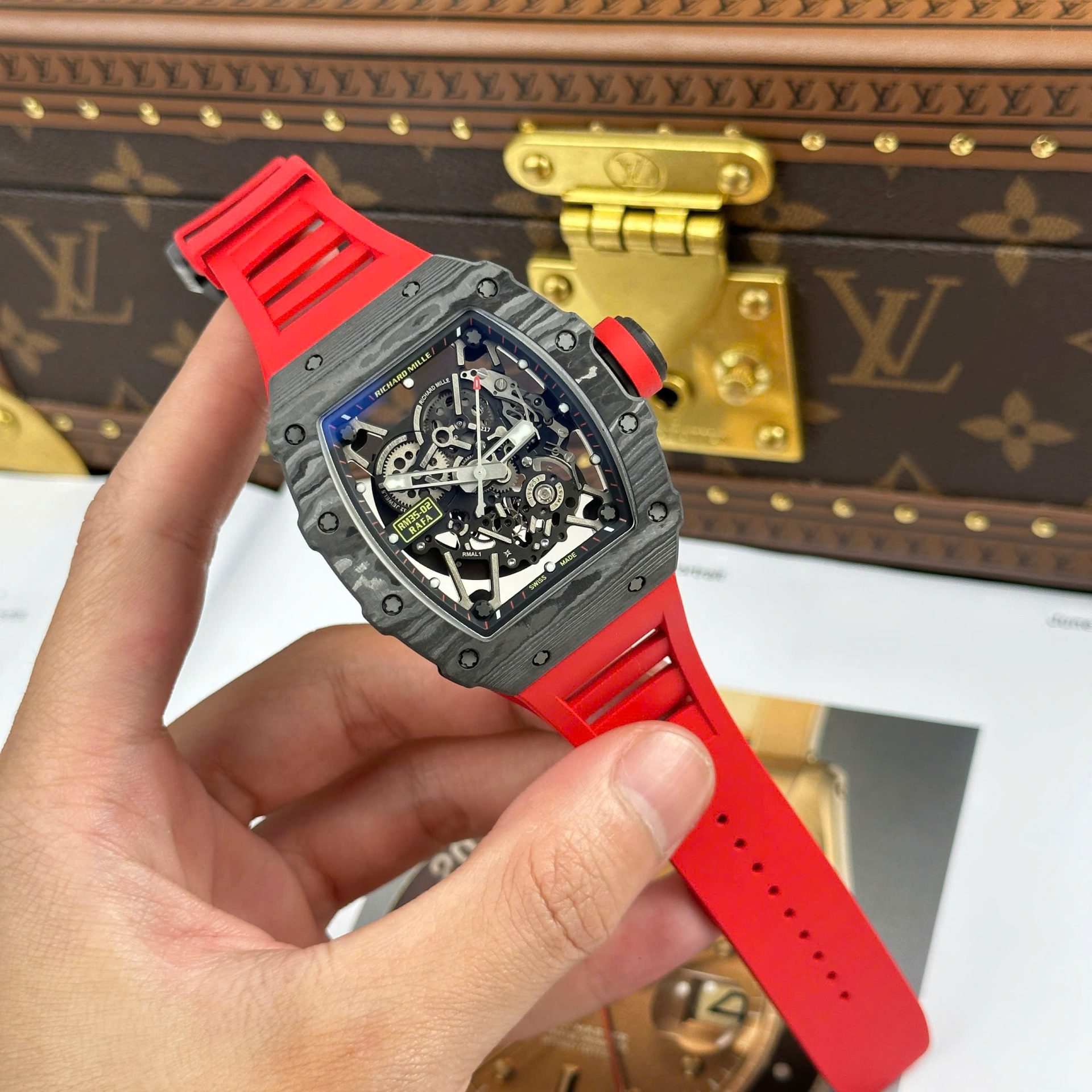 Richard Mille RM35-02 Rafael Nadal Carbon Replica Watches Red ZF Factory 44mm - Elite Watch Atelier