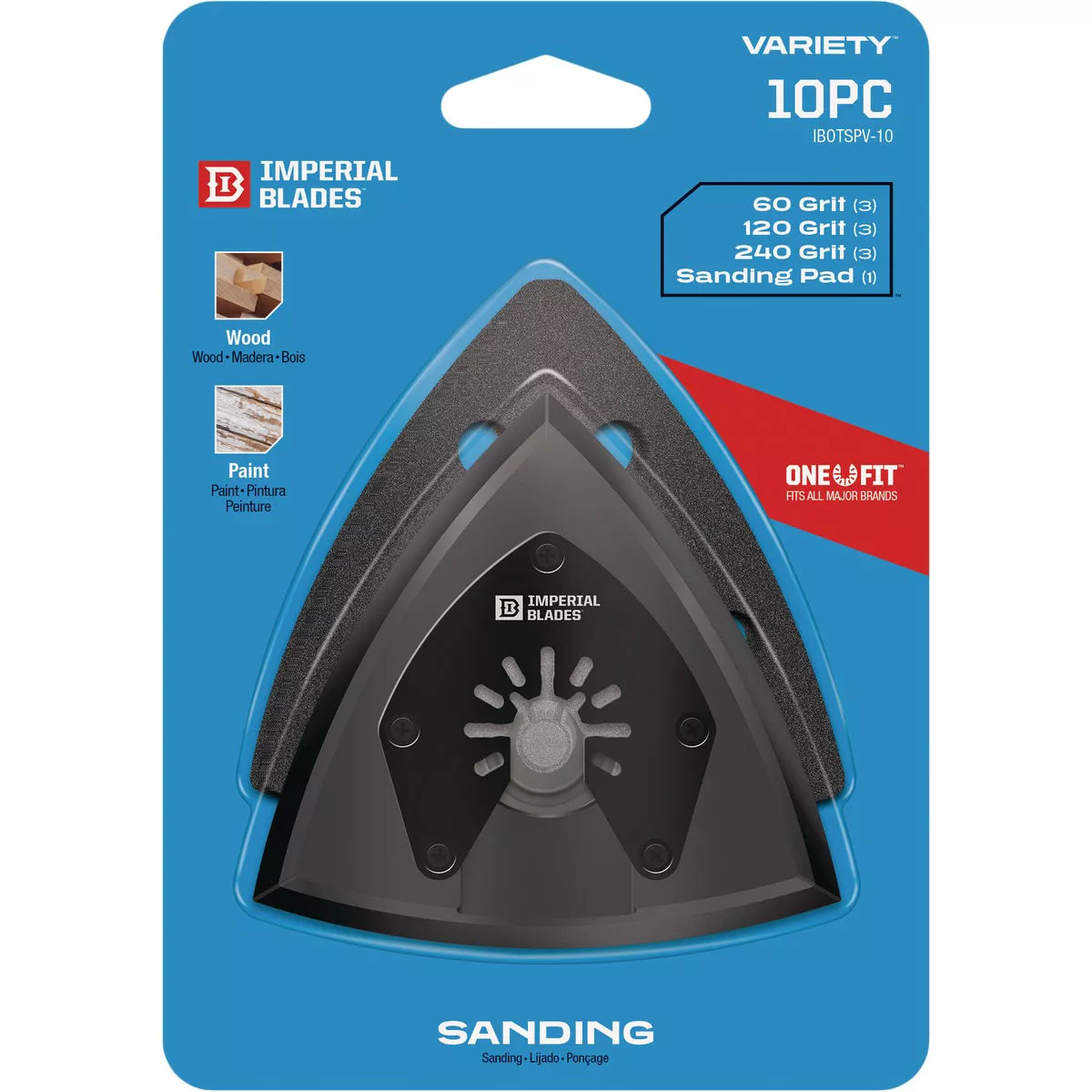 Imperial Blades ONE FIT 60/120/240 Grit Triangle Sandpaper Variety Pack with Sanding Pad (10-Pack)