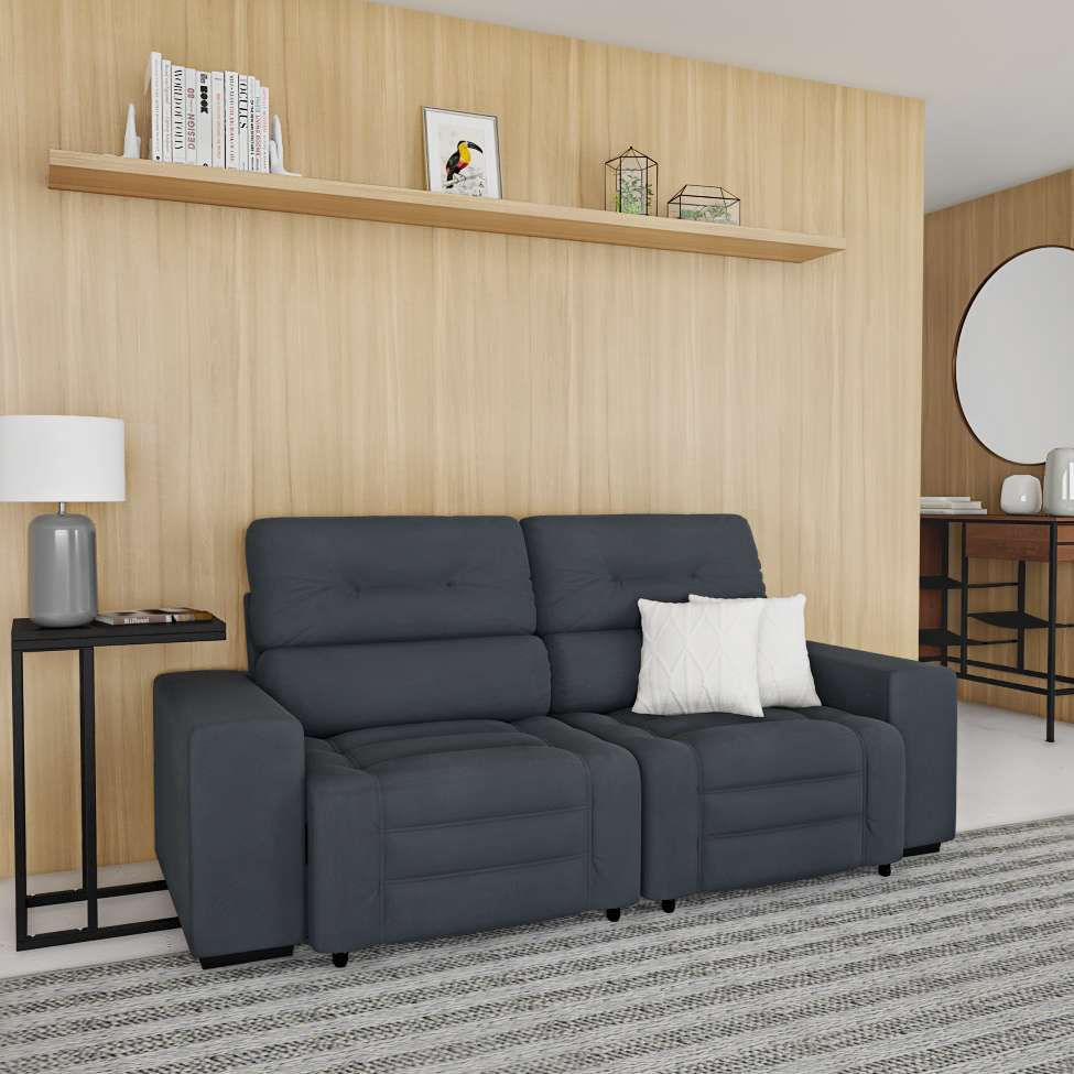 Sofá Retrátil e Reclinável 3 Lugares Bernadete Suede Grafite em Promoção | Ofertas na Americanas