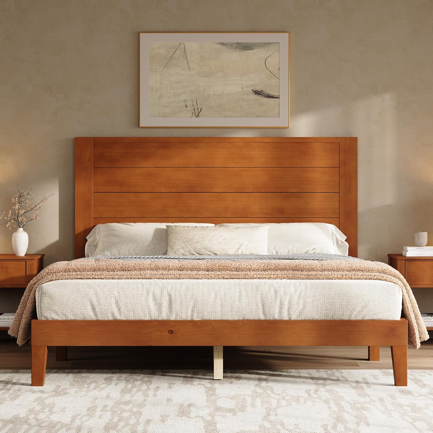 AMERLIFE Queen Sizes Solid Wood Bed Frame with 48