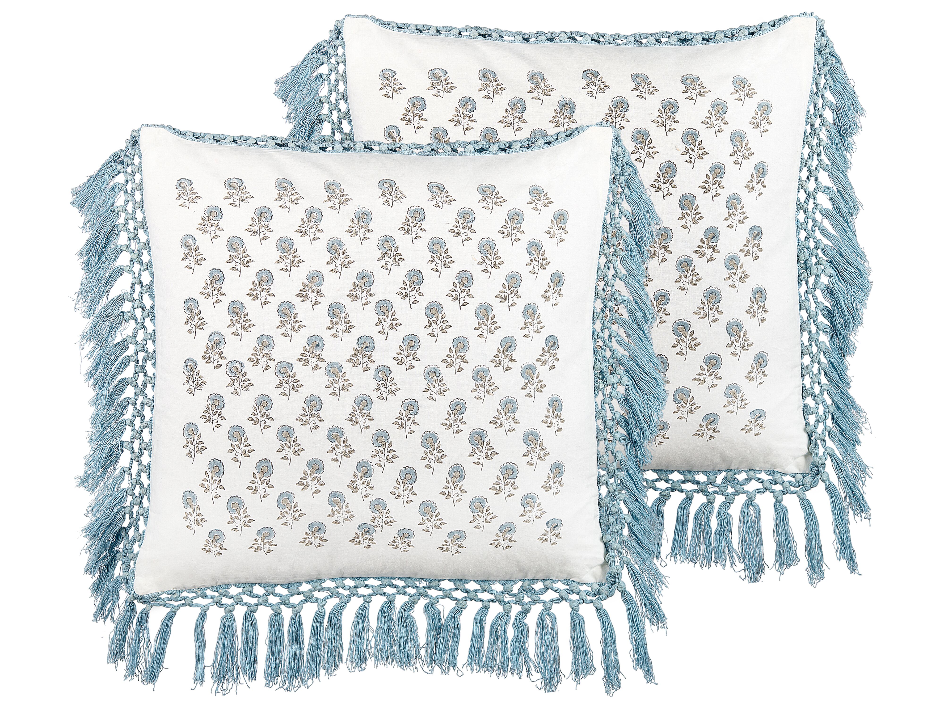 Set of 2 Decorative Cushions PALLIDA Cotton 45 x 45 cm Blue Floral Pattern