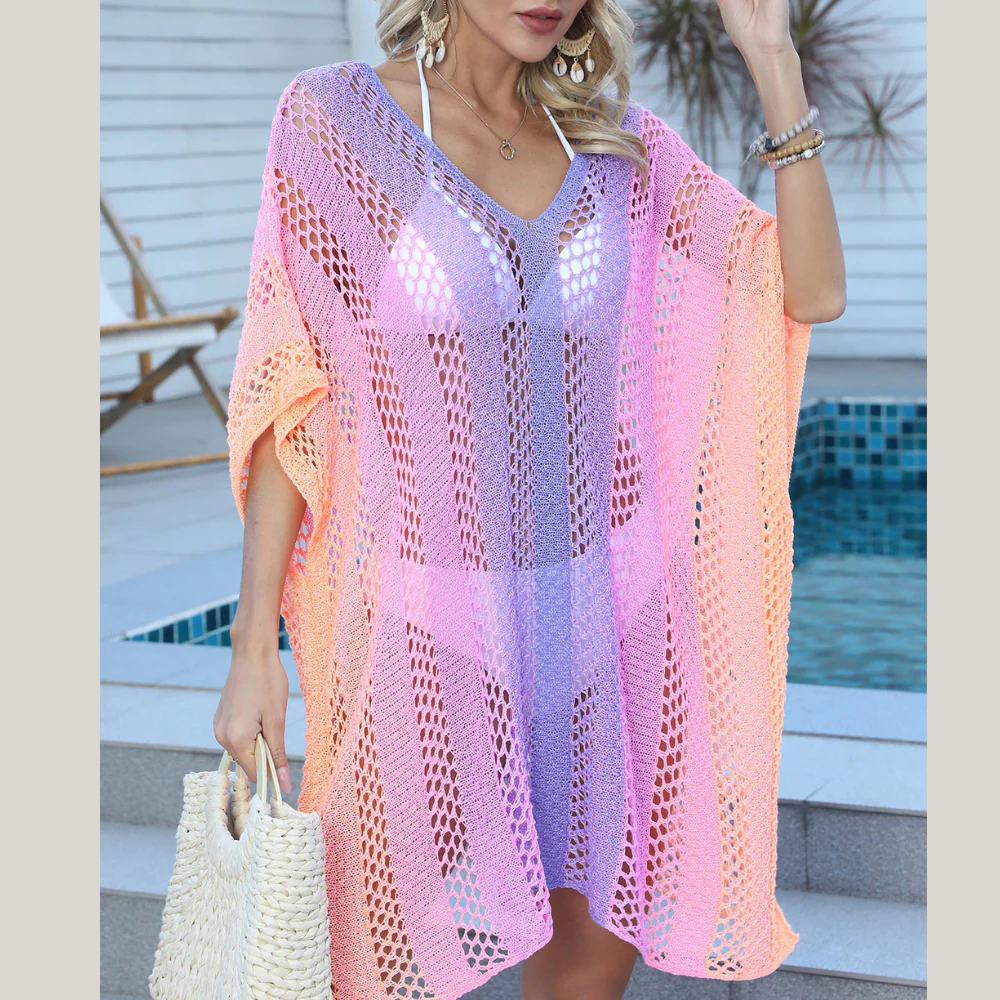 Openwork Contrast V-Neck Cover-Up - ZKZOOK