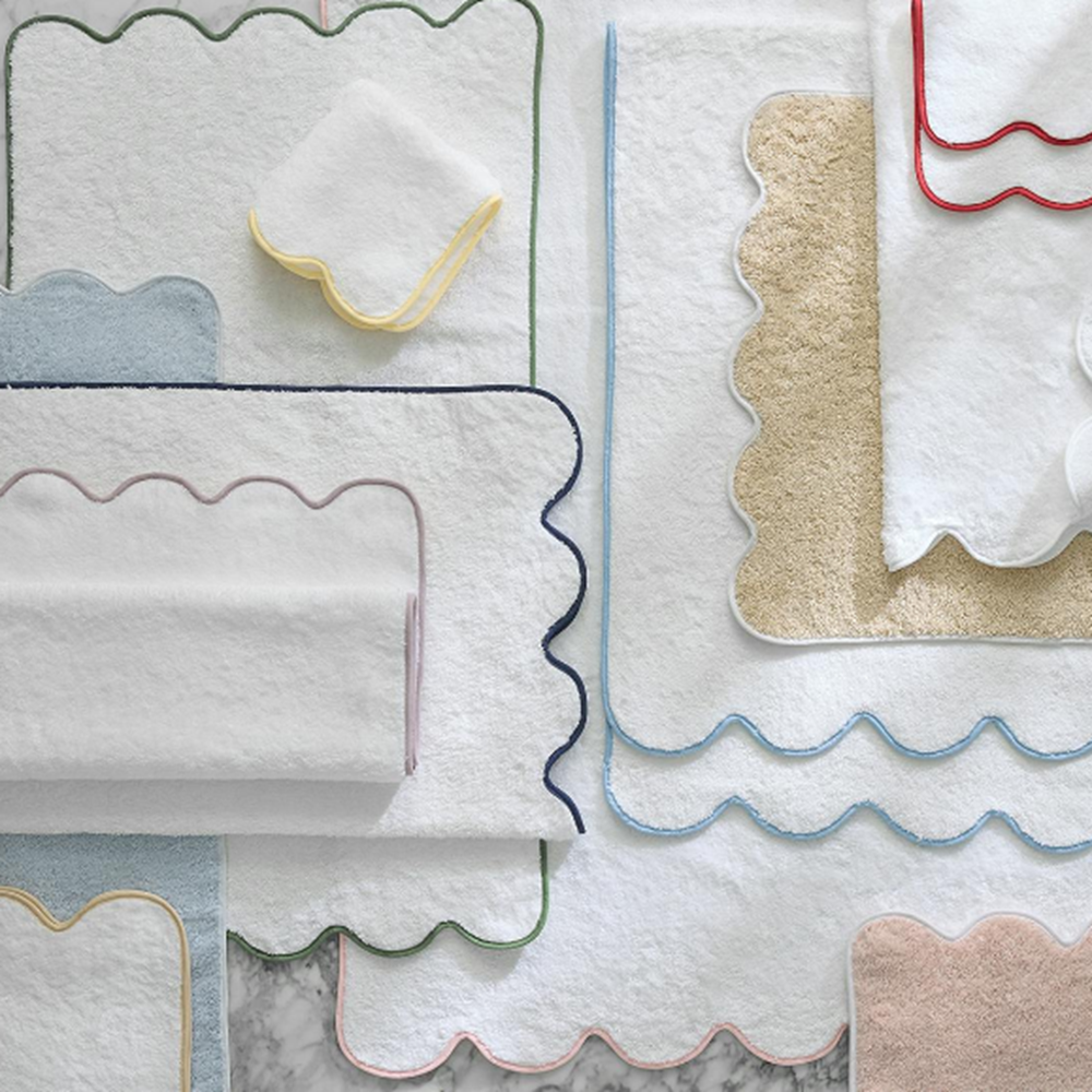 Long-Staple Cotton Hand Bath Towel Simple Scalloped Design Soft Strong Quick-Dry Absorbent