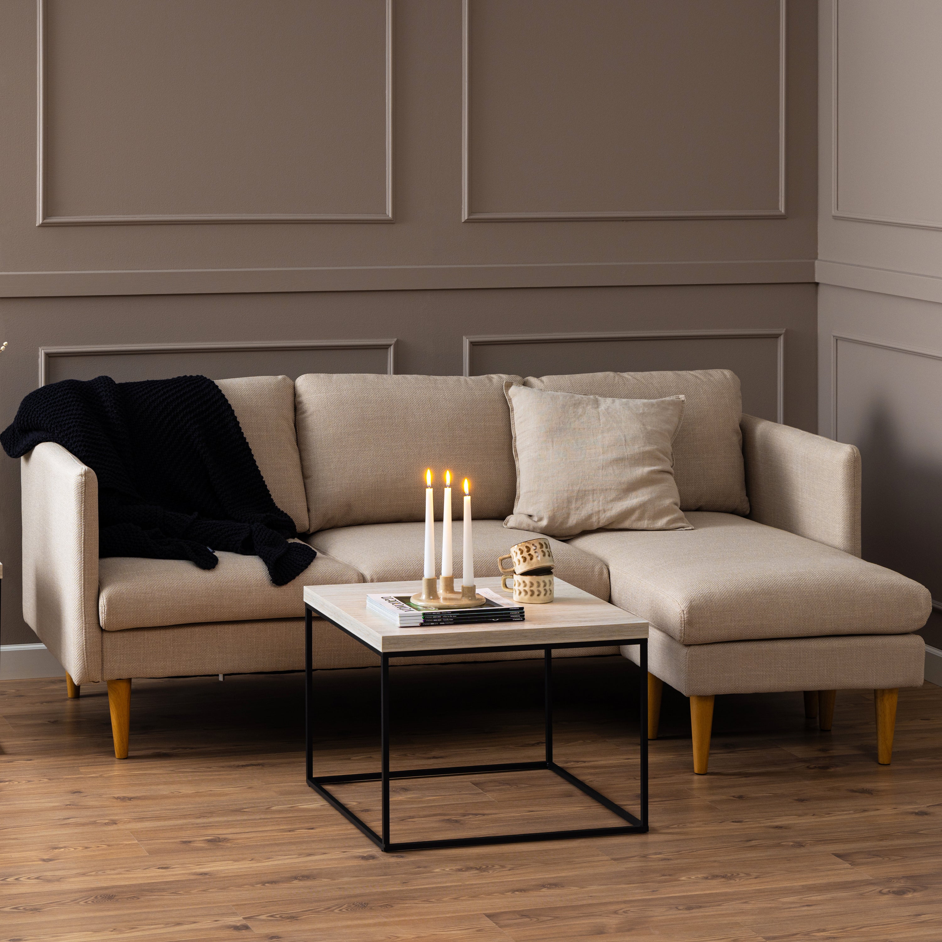 Blokker basic Sofie Omkeerbare Hoekbank met Chaise Longue - Beige