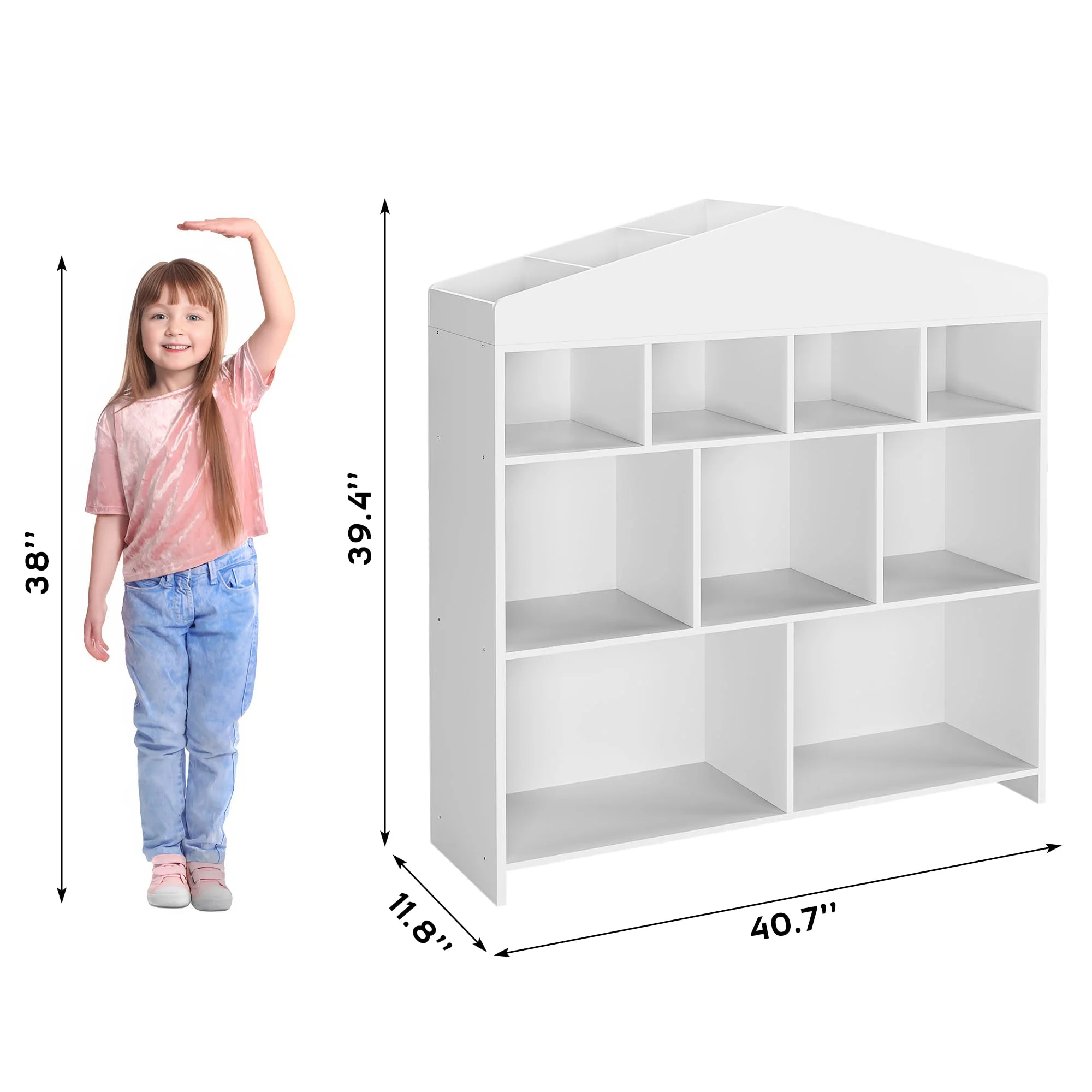 DSstyles Kids Bookshelf 9-Cubby Toy Storage Organizer White Bookcase Toddlers Playhouse Cabinet Shelf for Boys Girls Wooden Storage Toy Shelf for Playroom, Nursery, Kids Room - Image 9
