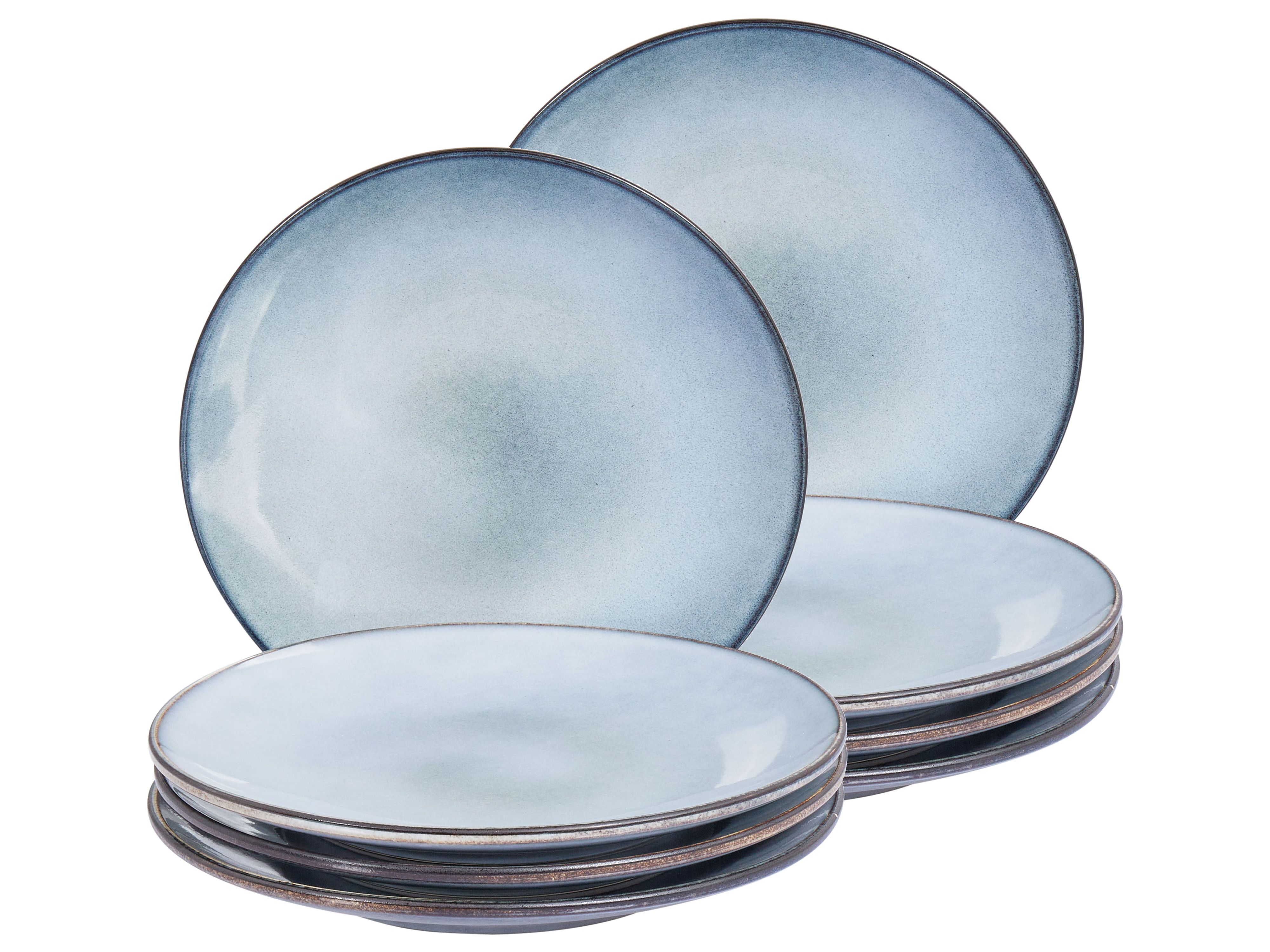 Set of 8 Dinner Plates JUNIPER Stoneware Light Blue