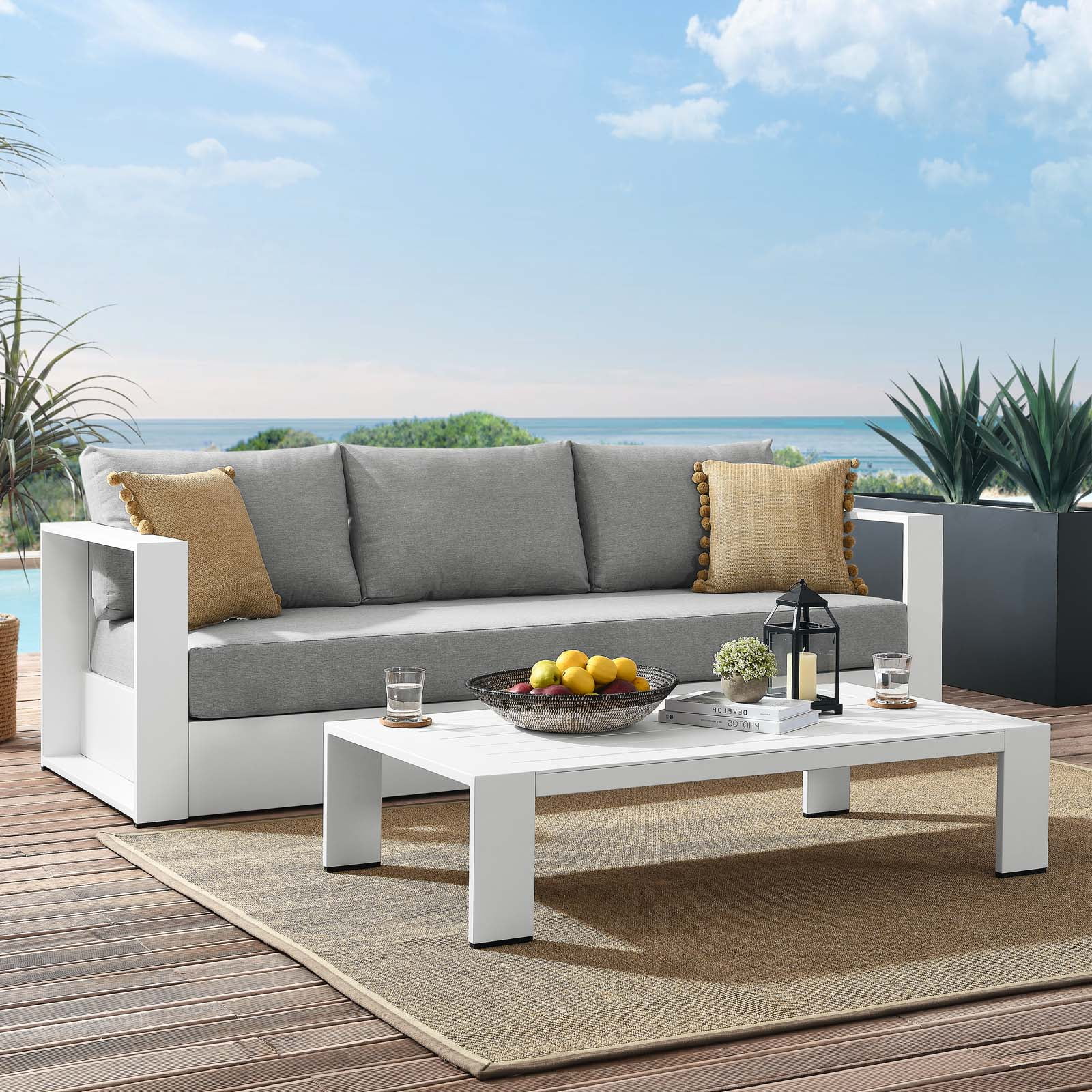 Lounge Sofa Table Set, Grey Gray, Aluminum, Metal, Fabric, Modern Contemporary, Outdoor Patio Balcony Cafe Bistro Garden Furniture Hotel Hospitality - Image 43
