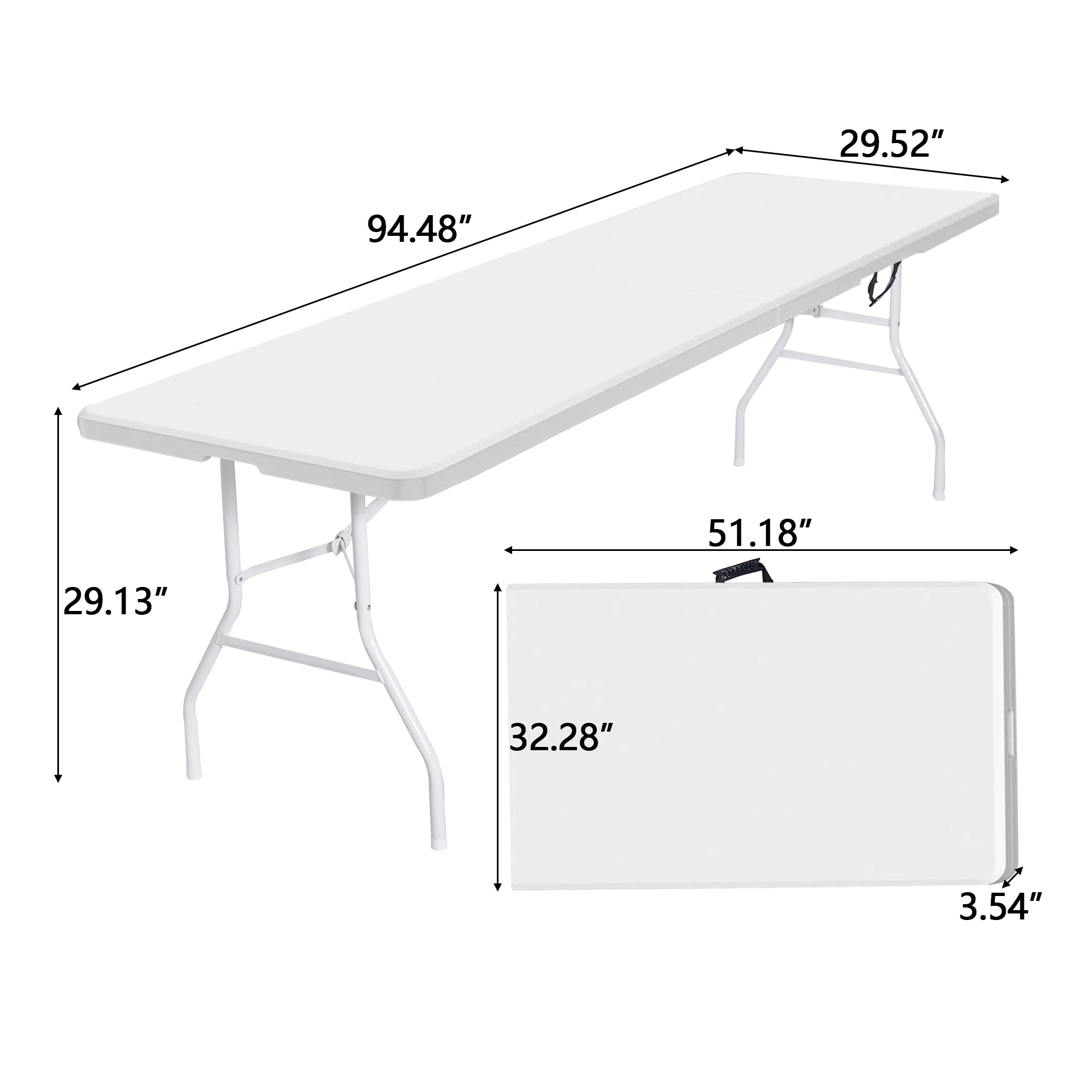 8 Foot Folding Table,Outdoor Folding Table,Bi-Fold,Outdoor Table for Picnic Party Dining Camp,White