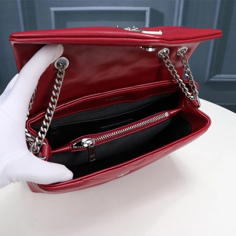 Saint Laurent Small Loulou Chain Bag In Y Matelasse Leather Red Silver - 1:1High-quality replica