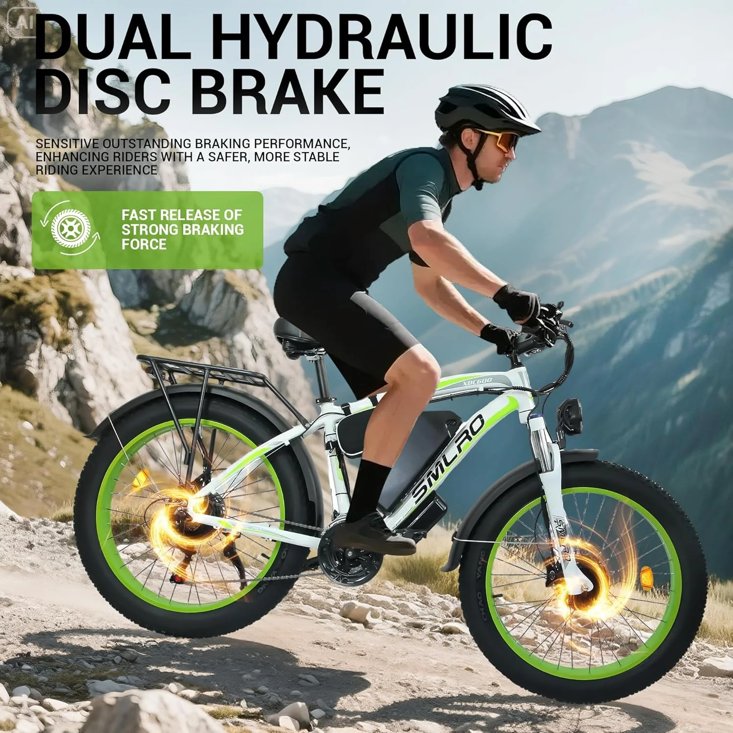 3000W Peak Dual Motor Ebike, 52V 30AH Battery Electric Bike for Adults, 7-Speed 40MPH AWD Ebike Mountain Snow E-Bike with 26" x 4.0 Fat Tire MTB Hydraulic Disc Brake for Off-Road Snow - Image 12