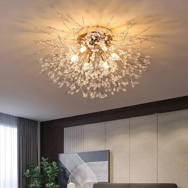 CrystalFlora – Luxe Plafondlamp met Paardenbloemvormige Kristallen