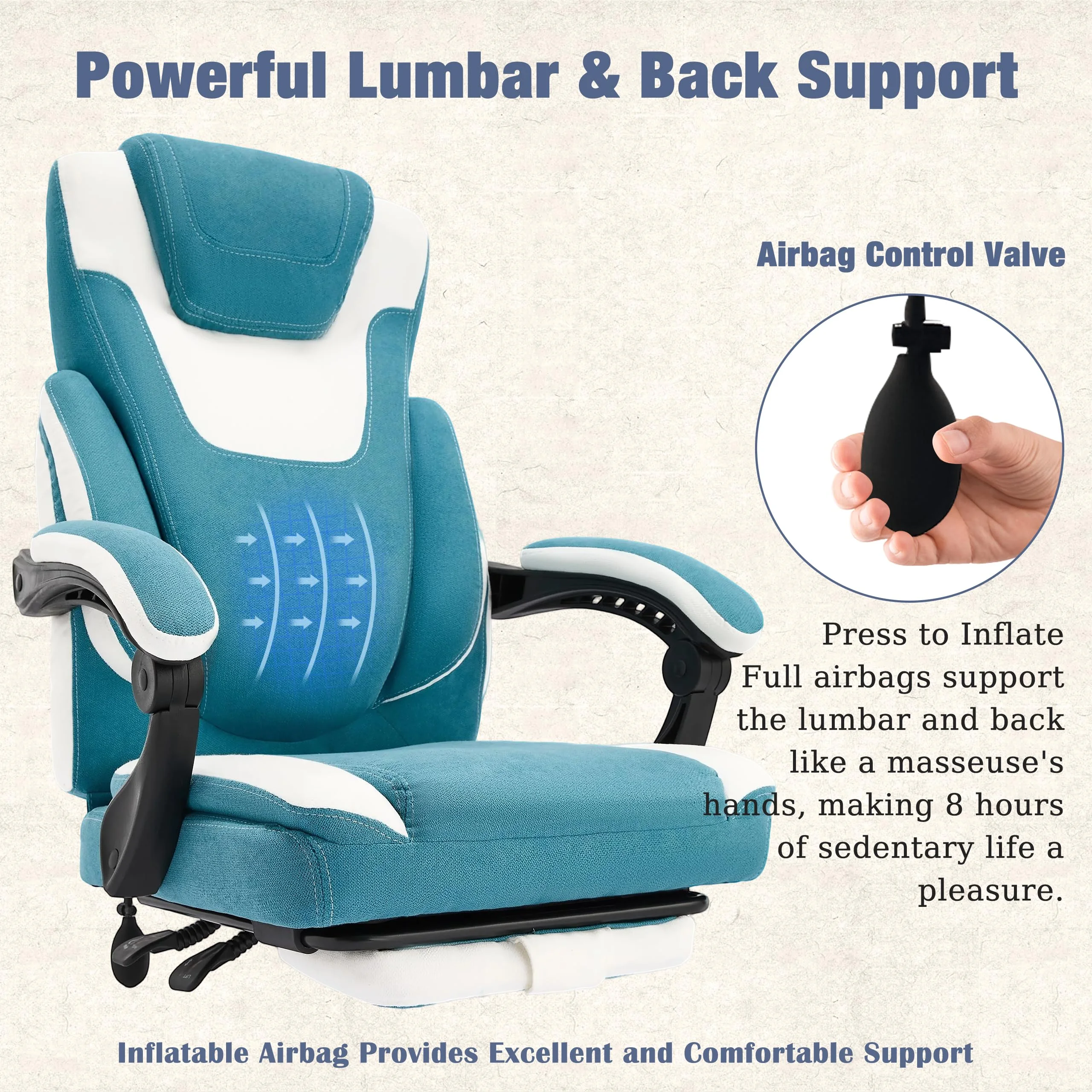 JONPONY Big and Tall Office Chair 400lbs, Executive Reclining Office Chairs with Footrest, High Back Home Office Chair Thick Padded Armrests, Ergonomic Adjustable Lumbar Support, PinkWhite - Image 24