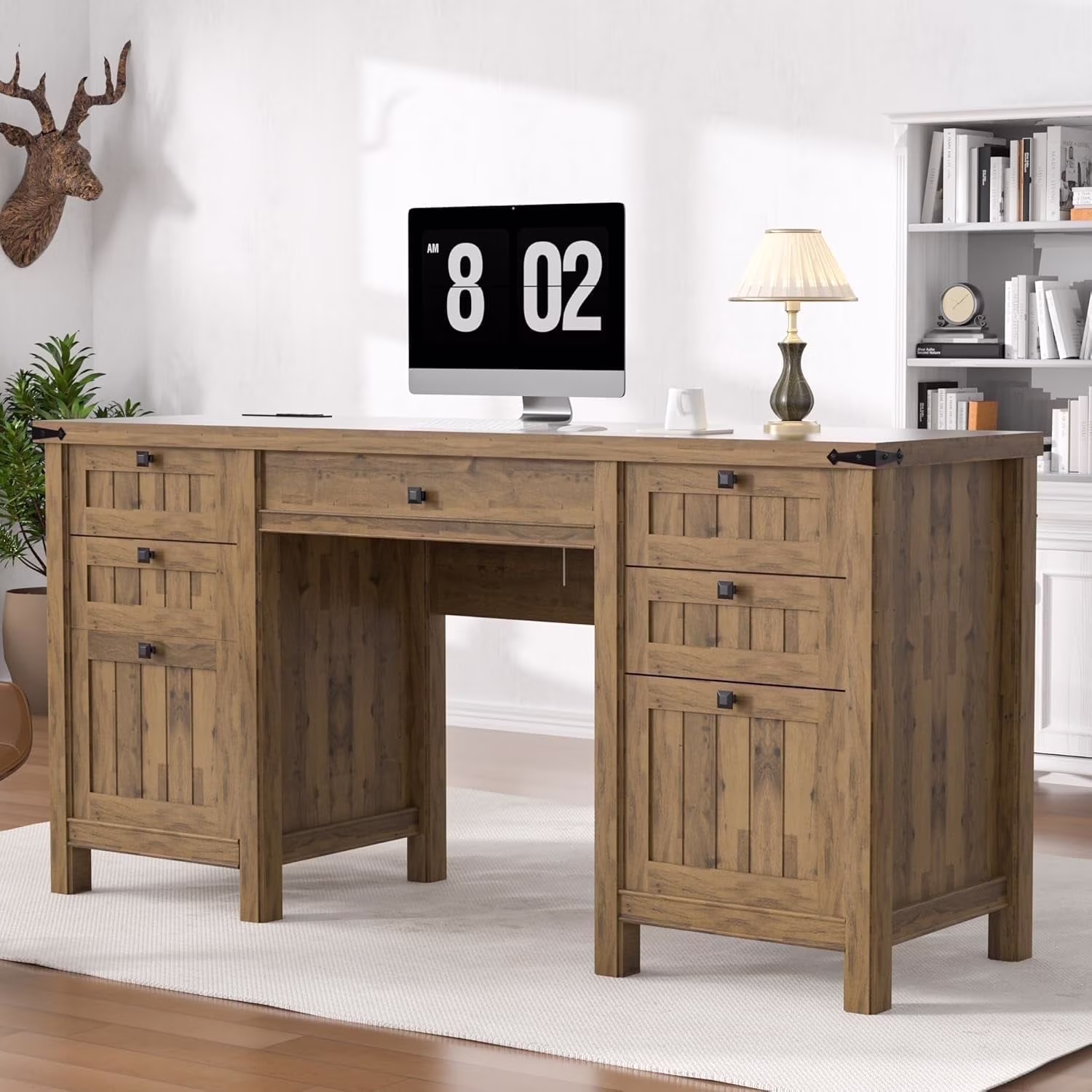 FIAKOA 45"Executive Desk, Modern Farmhouse Computer Desk with Drawers & Cabinet, White Home Office Desk Writing Workspace for Work Study - Image 6