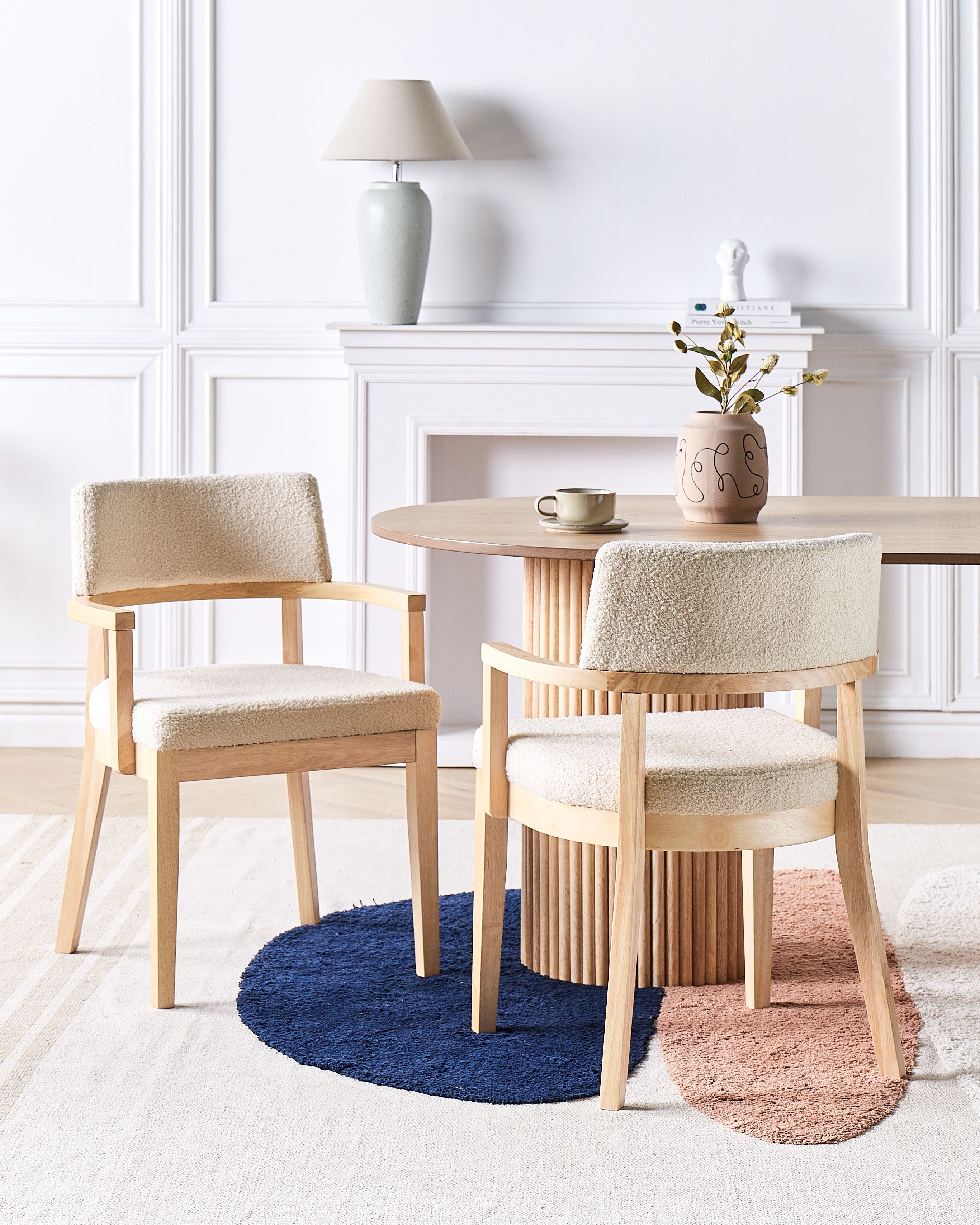 Set of 2 Dining Chairs DALBO Boucle Light Brown/ Beige