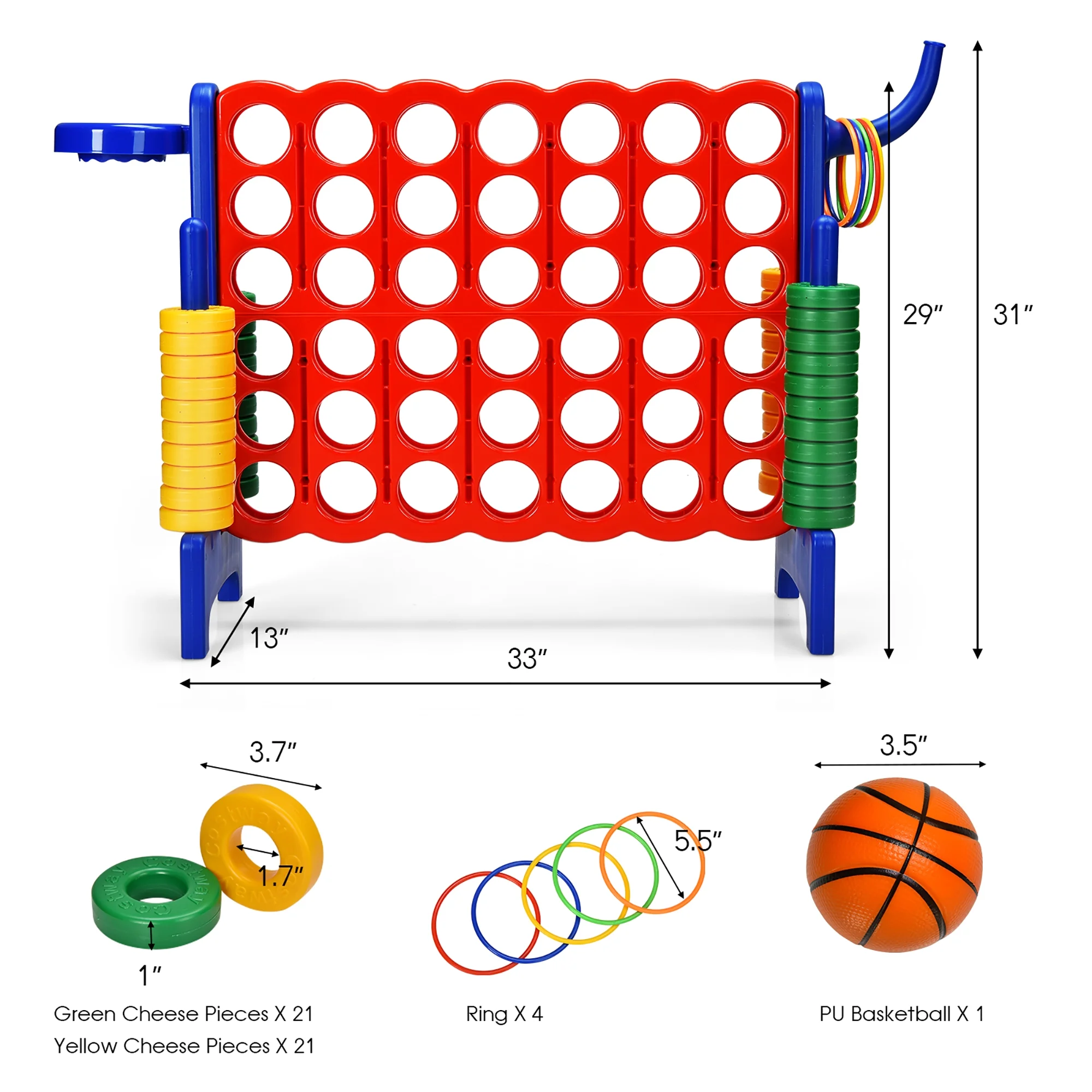 Costway Giant 4 in A Row Jumbo 4-to-Score Game Set W/Storage Carrying Bag for Kids Adult - Image 24